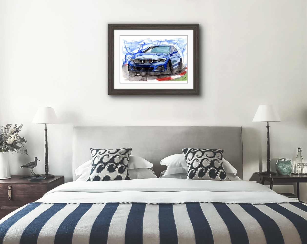 BMW 330i Print. BMW 330i Poster. Gifts For Him. Hand Painted Art. birthday gift
