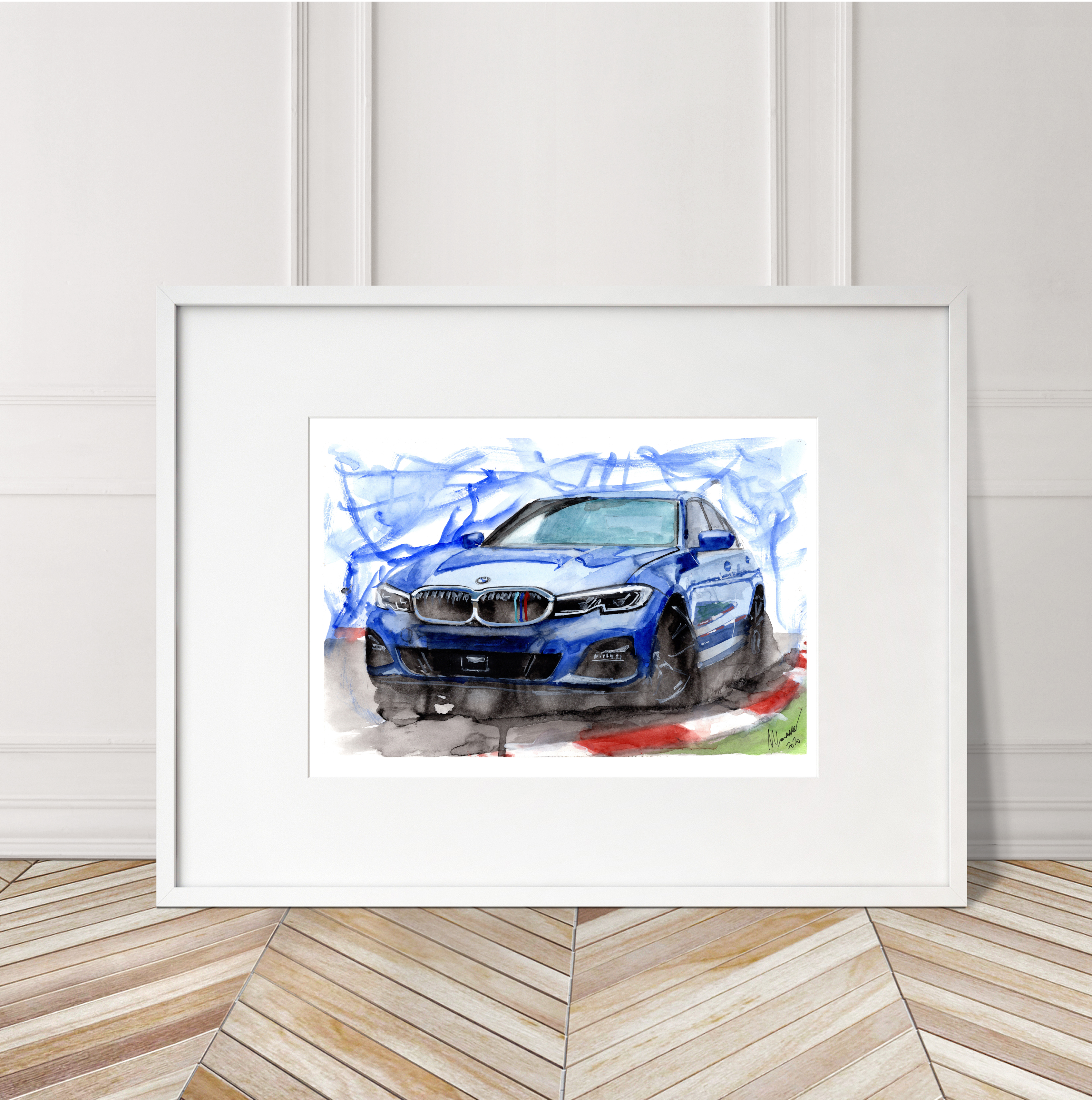 BMW 330i Print. BMW 330i Poster. Gifts For Him. Hand Painted Art. birthday gift