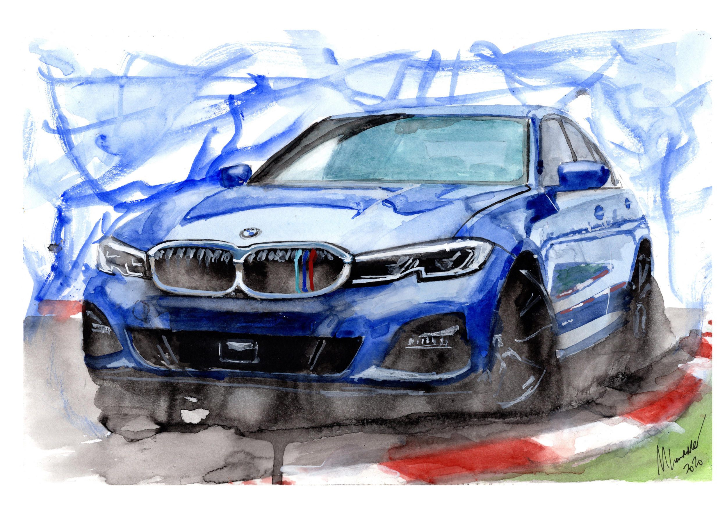 BMW 330i Print. BMW 330i Poster. Gifts For Him. Hand Painted Art. birthday gift