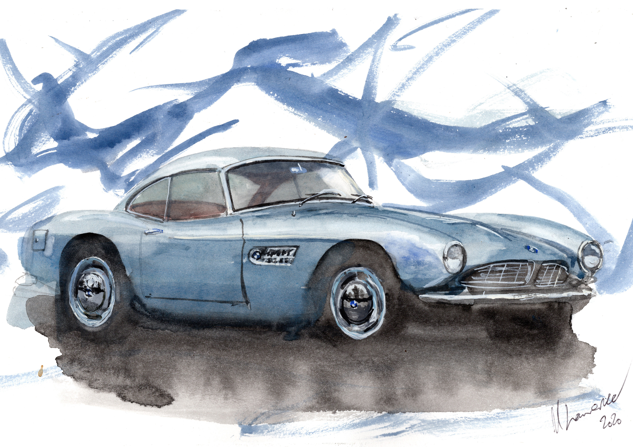 BMW 507i Print. BMW 507 Poster. Gifts For Him. Hand Painted Art. birthday gift