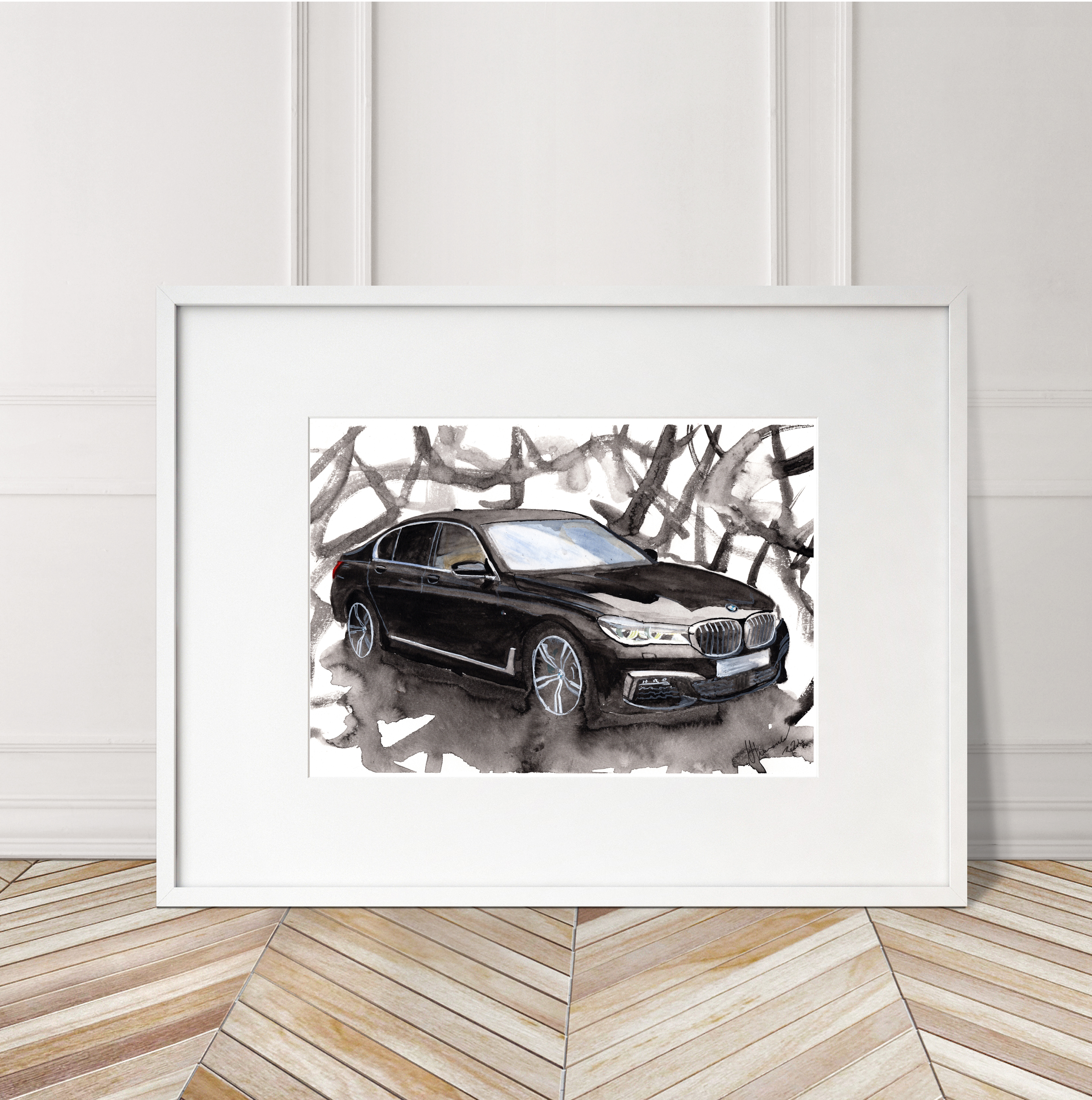 BMW 750i Print. BMW 750i Poster. Gifts For Him. Hand Painted Art. birthday gift
