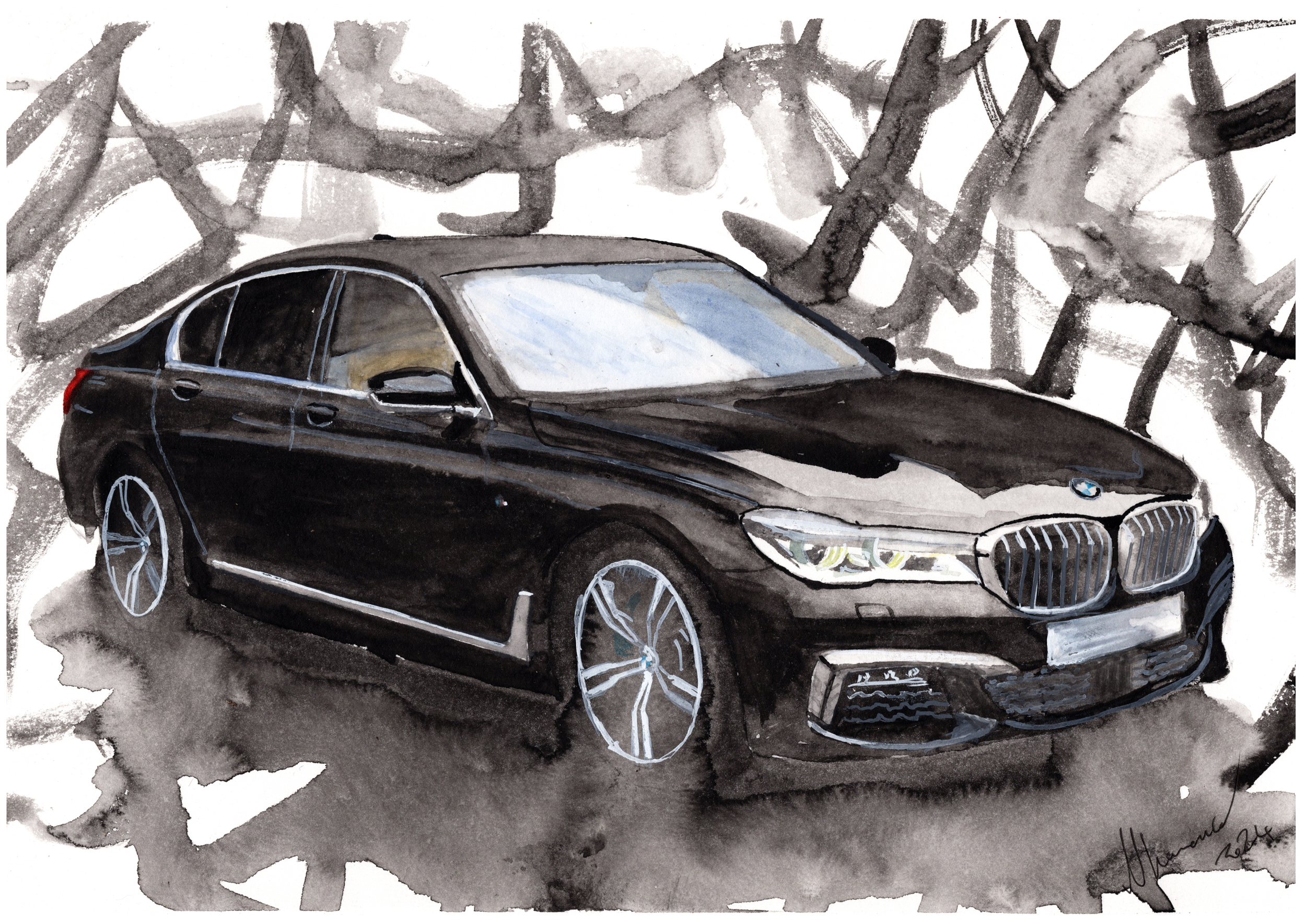 BMW 750i Print. BMW 750i Poster. Gifts For Him. Hand Painted Art. birthday gift