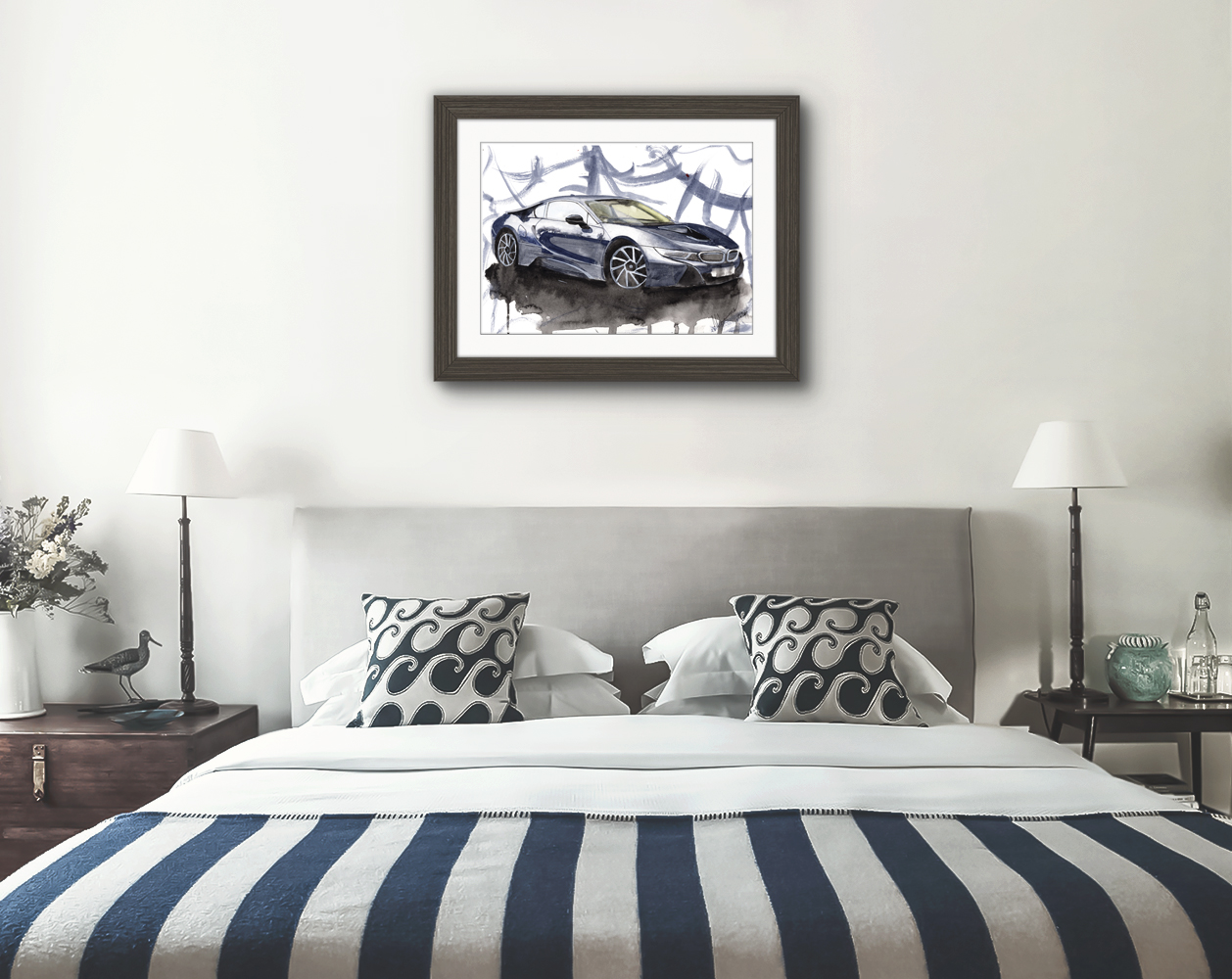 BMW i8 Print. BMW i8 Poster. Gifts For Him. Hand Painted Art. birthday gift