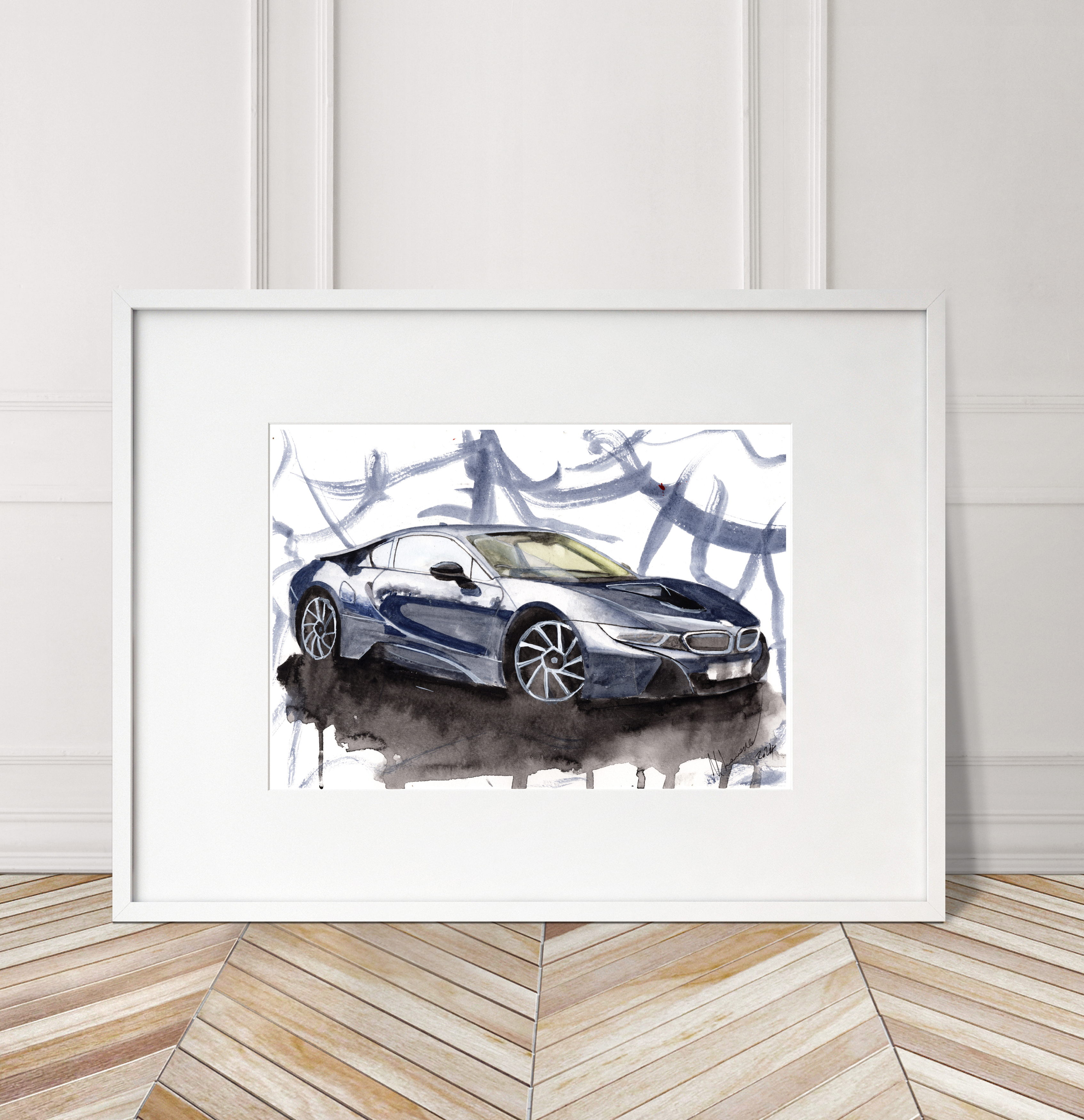 BMW i8 Print. BMW i8 Poster. Gifts For Him. Hand Painted Art. birthday gift