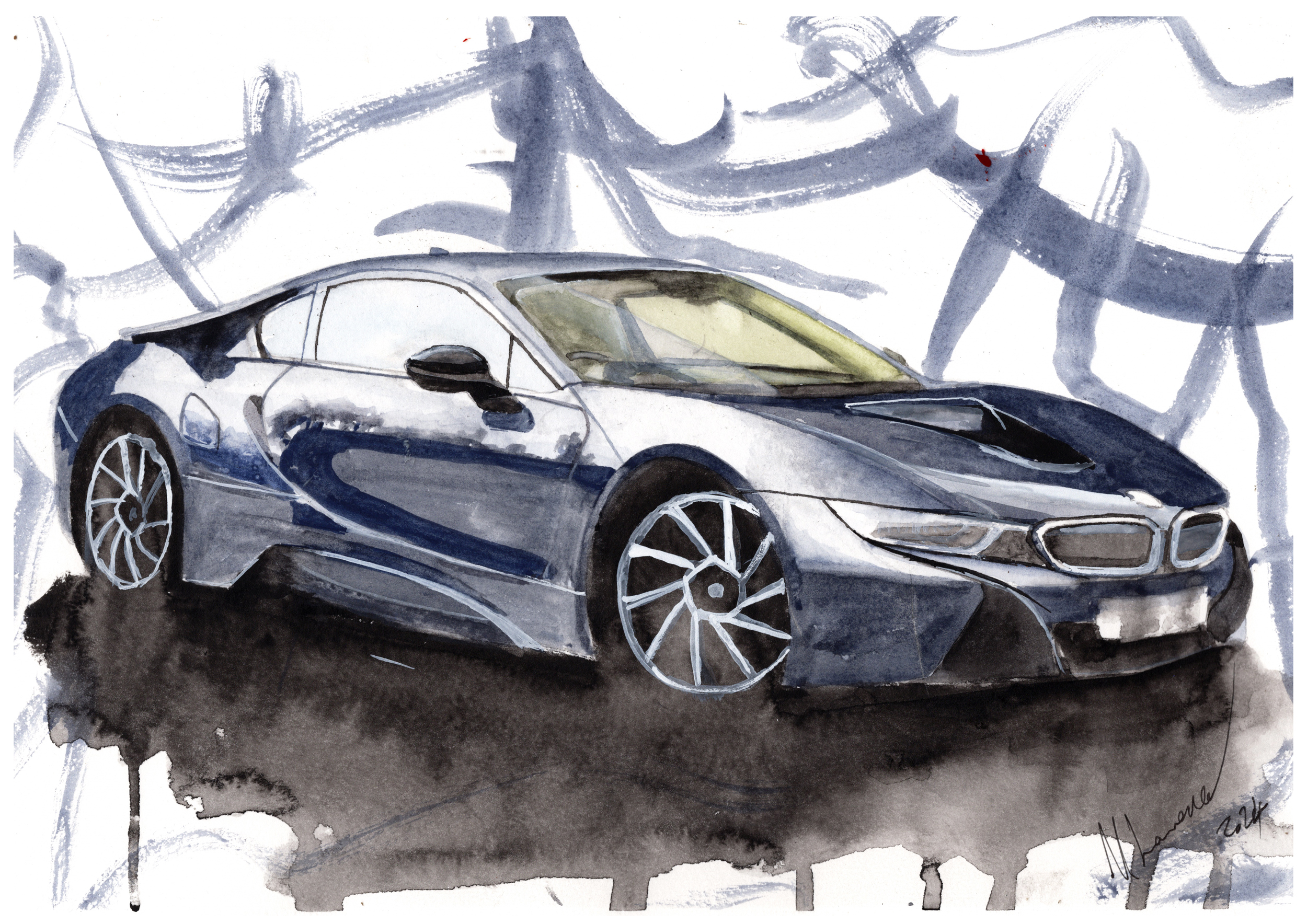 BMW i8 Print. BMW i8 Poster. Gifts For Him. Hand Painted Art. birthday gift