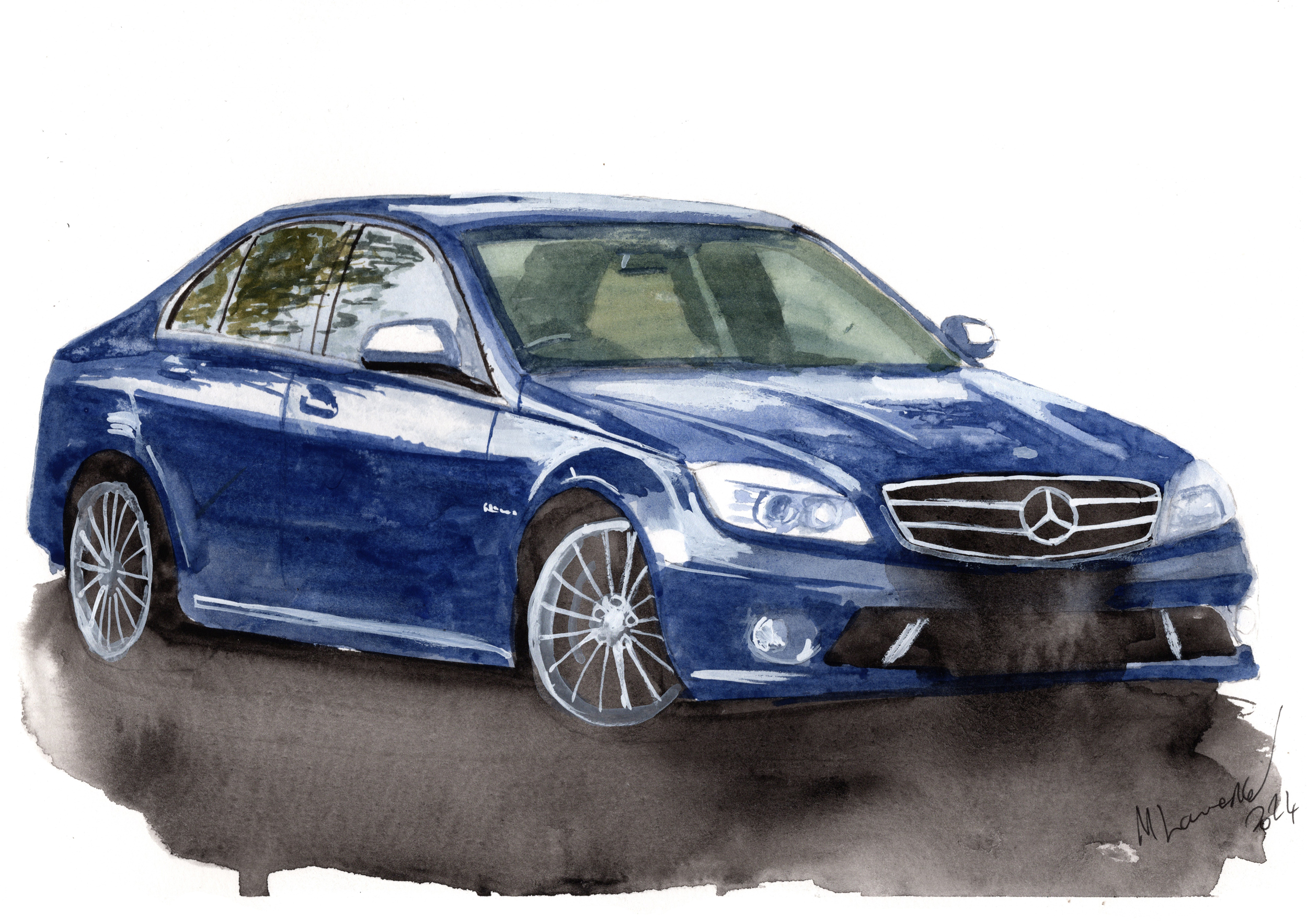 Mercedes C63 Print. Mercedes C63 Poster. Gifts For Him. Hand Painted Art. birthday gift