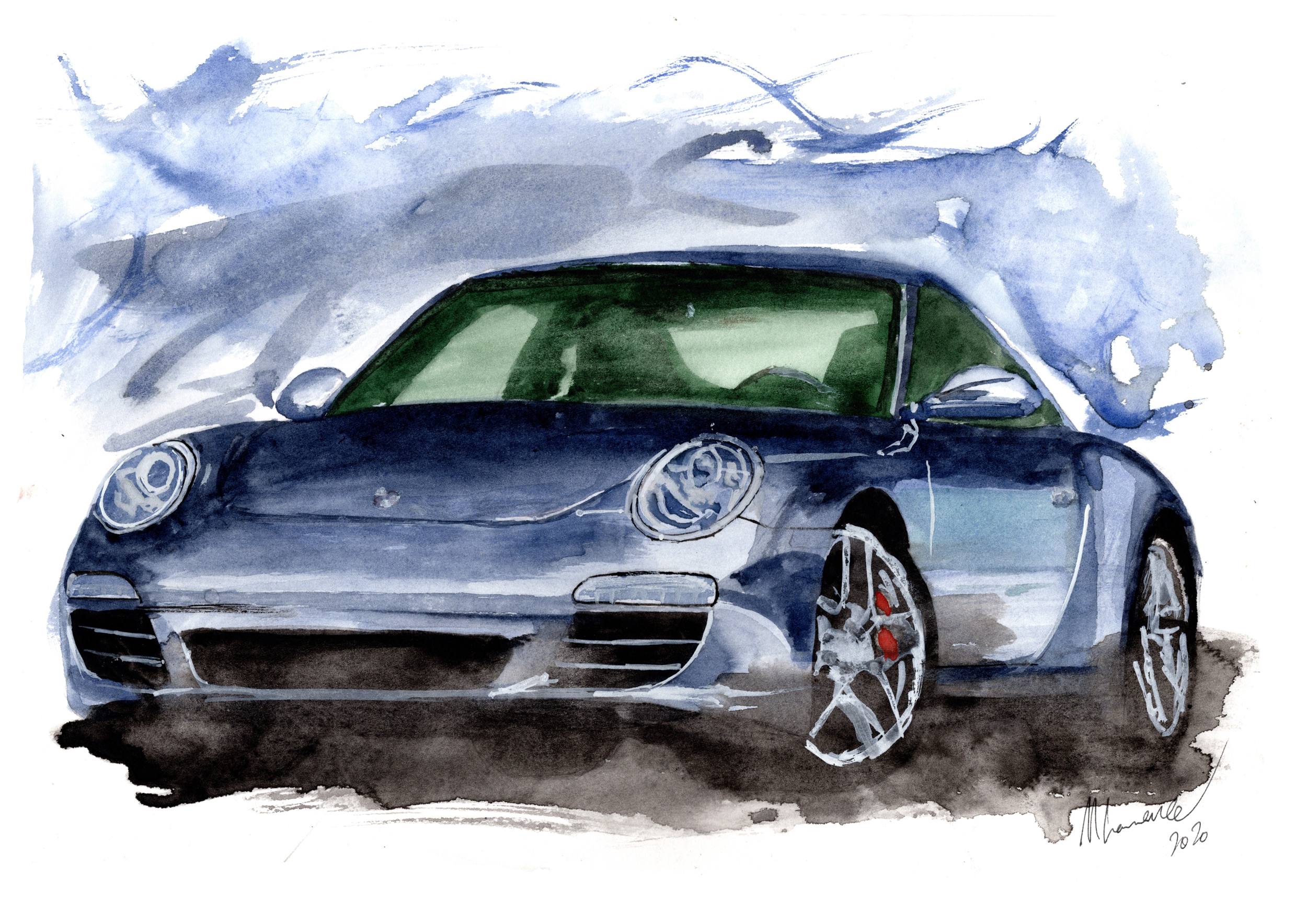 Porsche 911 Carrera Print. Porsche 911 Carrera Poster. Gifts For Him. Hand Painted Art. birthday gift