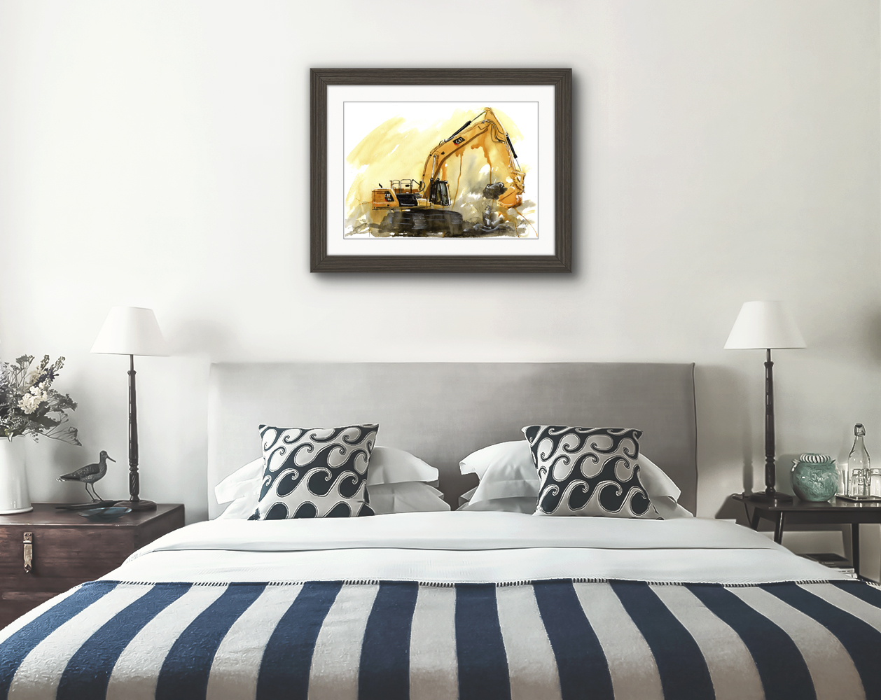 Excavator Print. Excavator Poster. Gifts For Him. Hand Painted Art. birthday gift