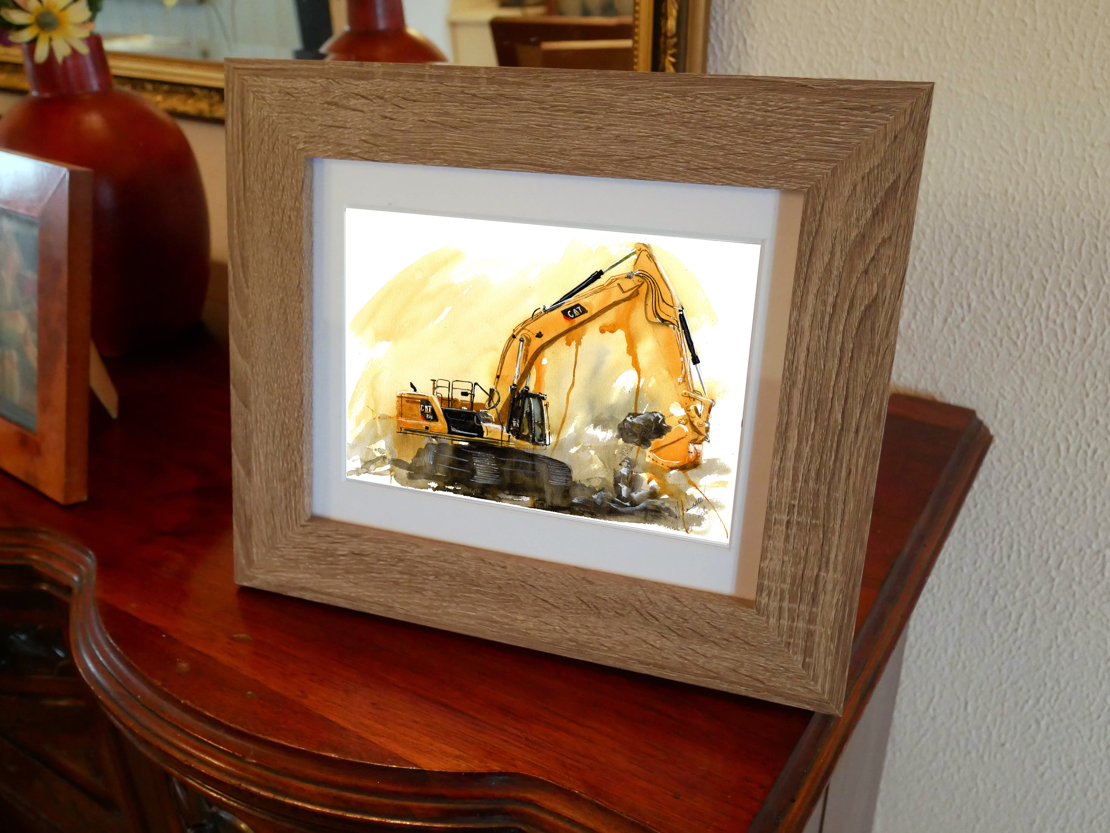 Excavator Print. Excavator Poster. Gifts For Him. Hand Painted Art. birthday gift