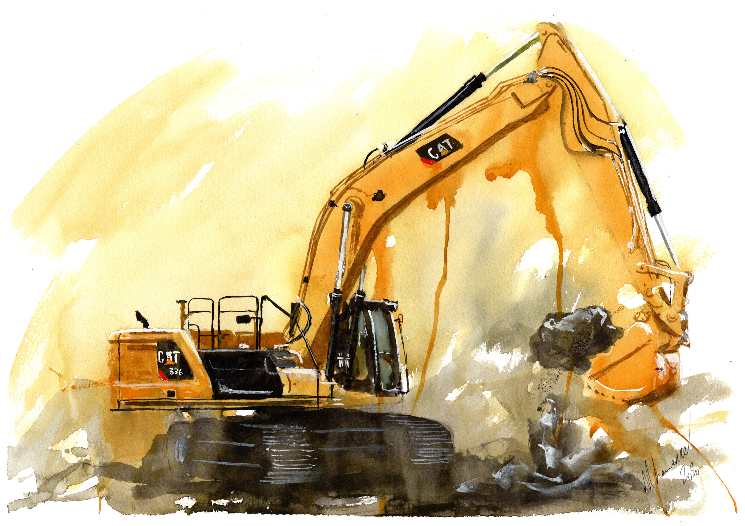 Excavator Print. Excavator Poster. Gifts For Him. Hand Painted Art. birthday gift