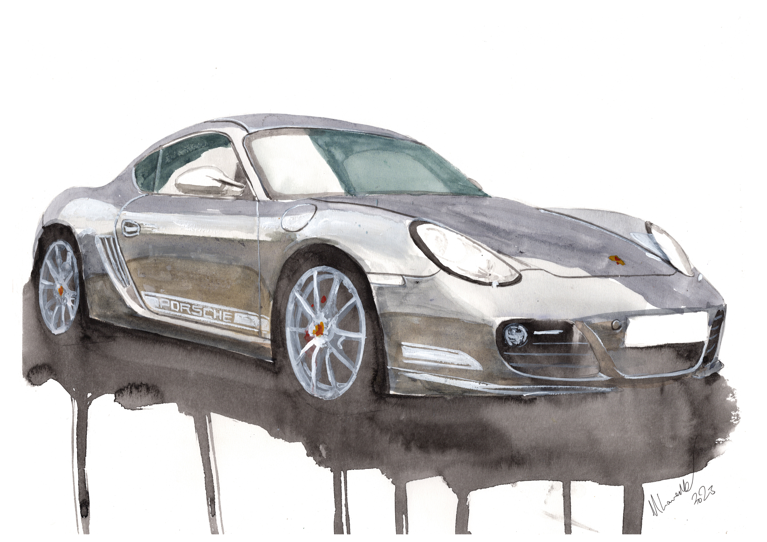 Porsche Cayman Print. Porsche Cayman Poster. Gifts For Him. Hand Painted Art. birthday gift
