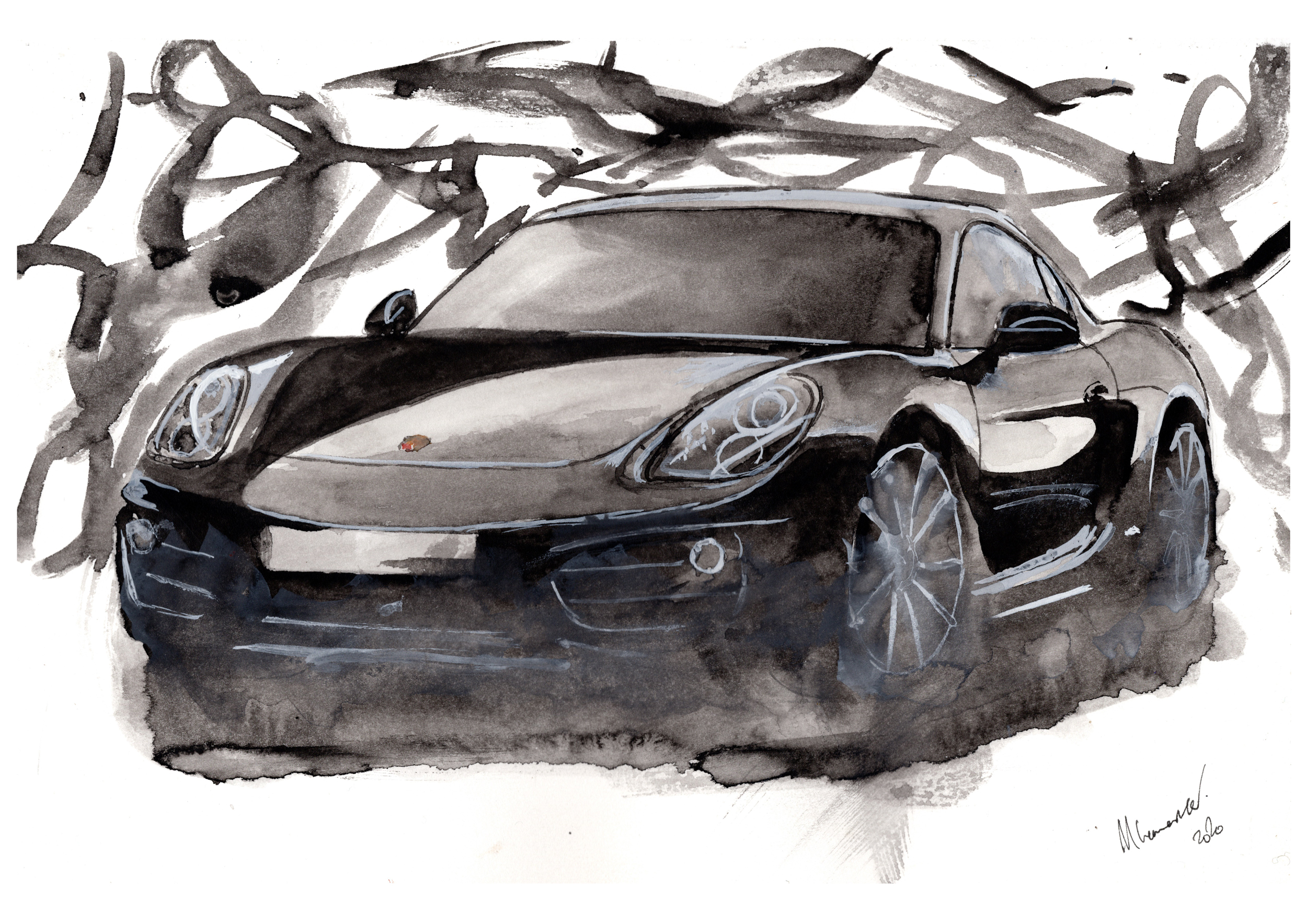Porsche Cayman Print. Porsche Cayman Poster. Gifts For Him. Hand Painted Art. birthday gift