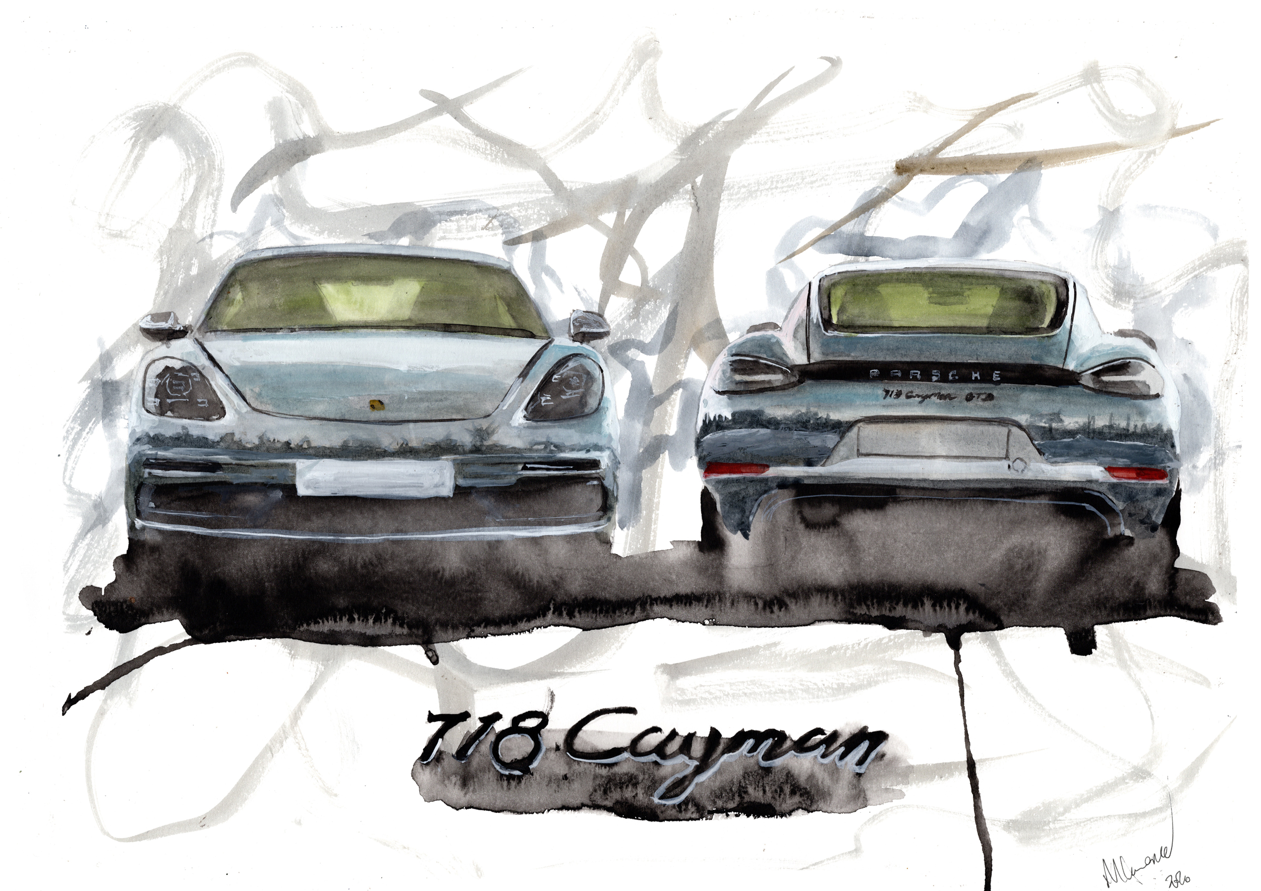 Porsche Cayman Print. Porsche Cayman Poster. Gifts For Him. Hand Painted Art. birthday gift