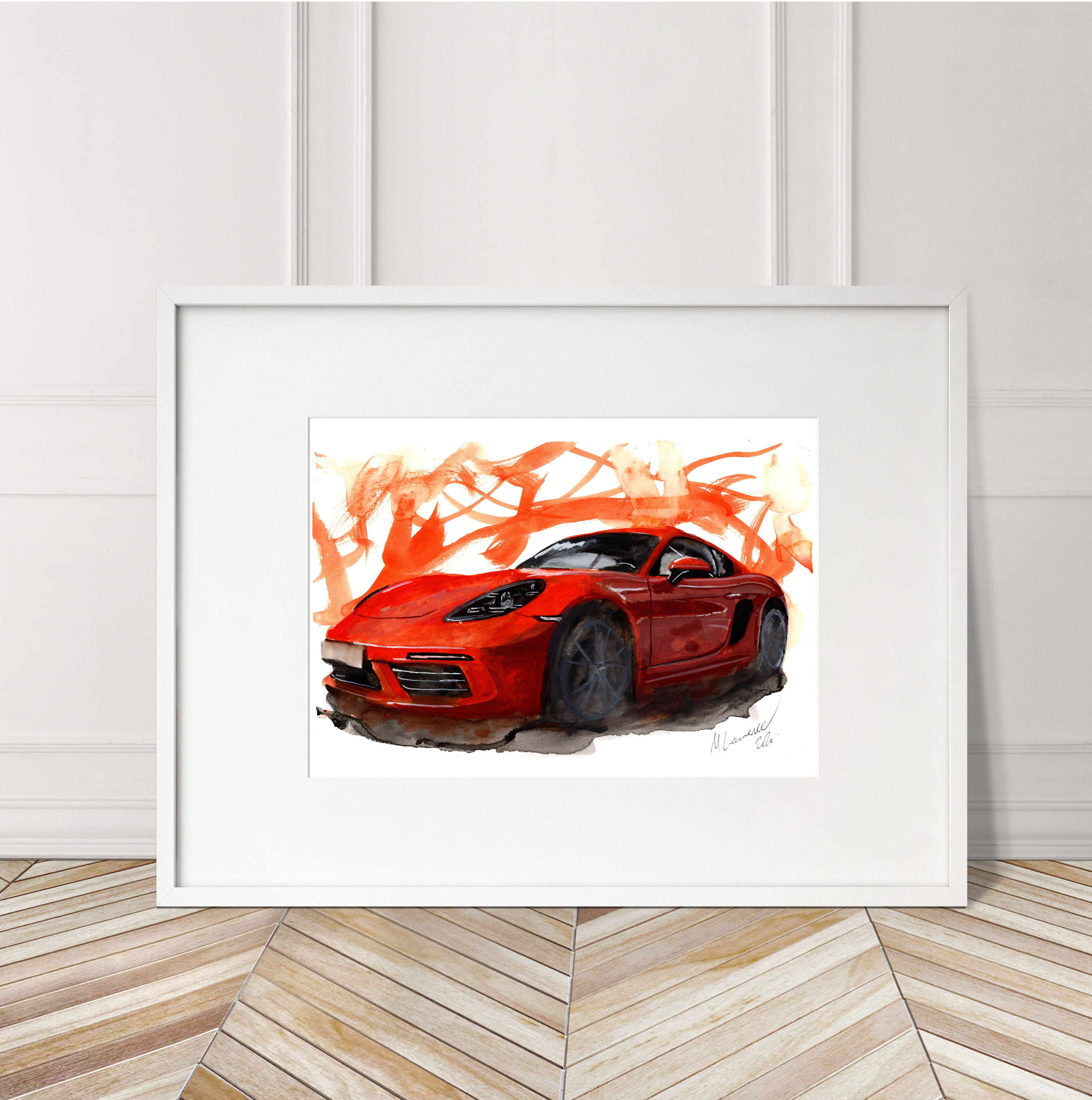 Porsche Cayman Print. Porsche Cayman Poster. Gifts For Him. Hand Painted Art. birthday gift
