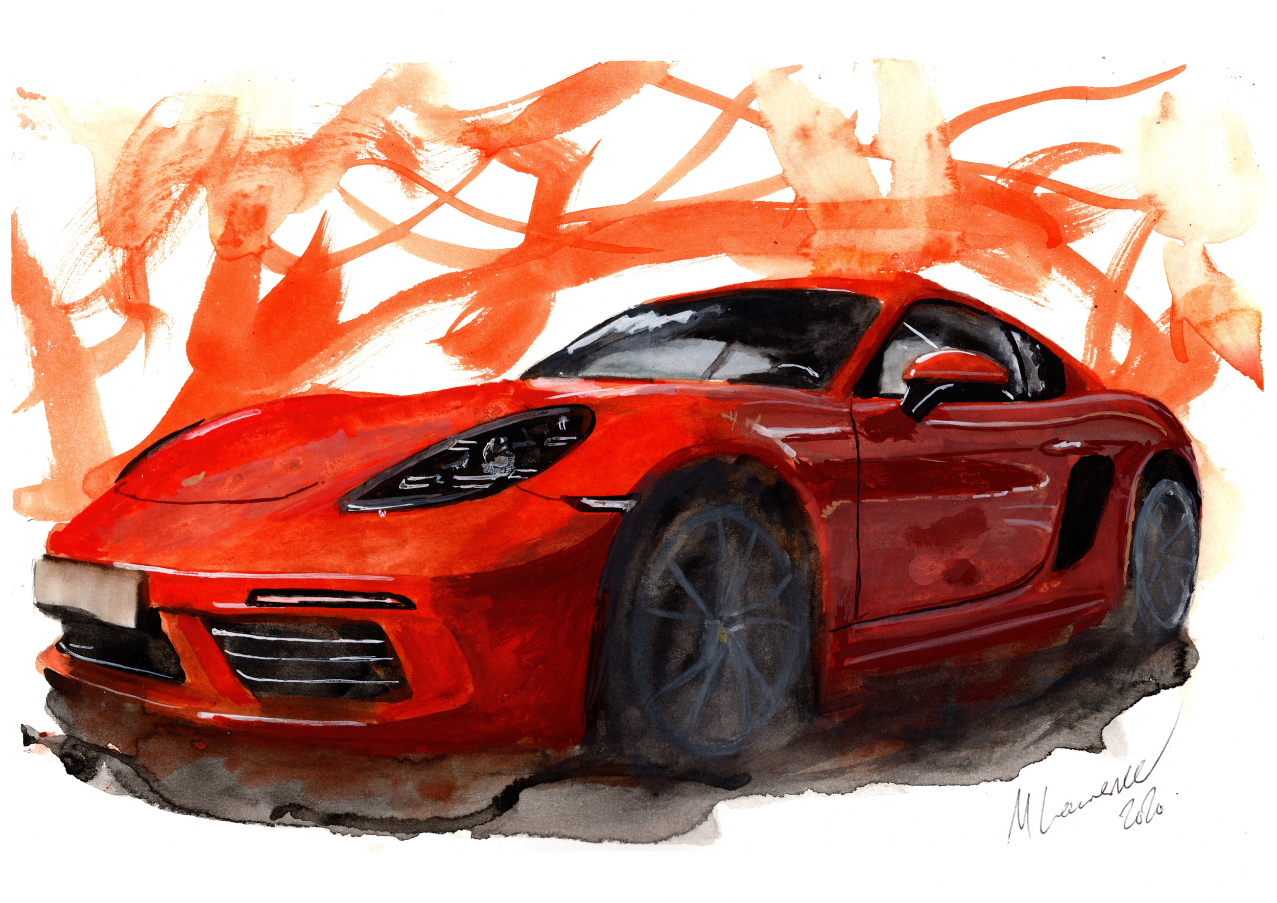 Porsche Cayman Print. Porsche Cayman Poster. Gifts For Him. Hand Painted Art. birthday gift