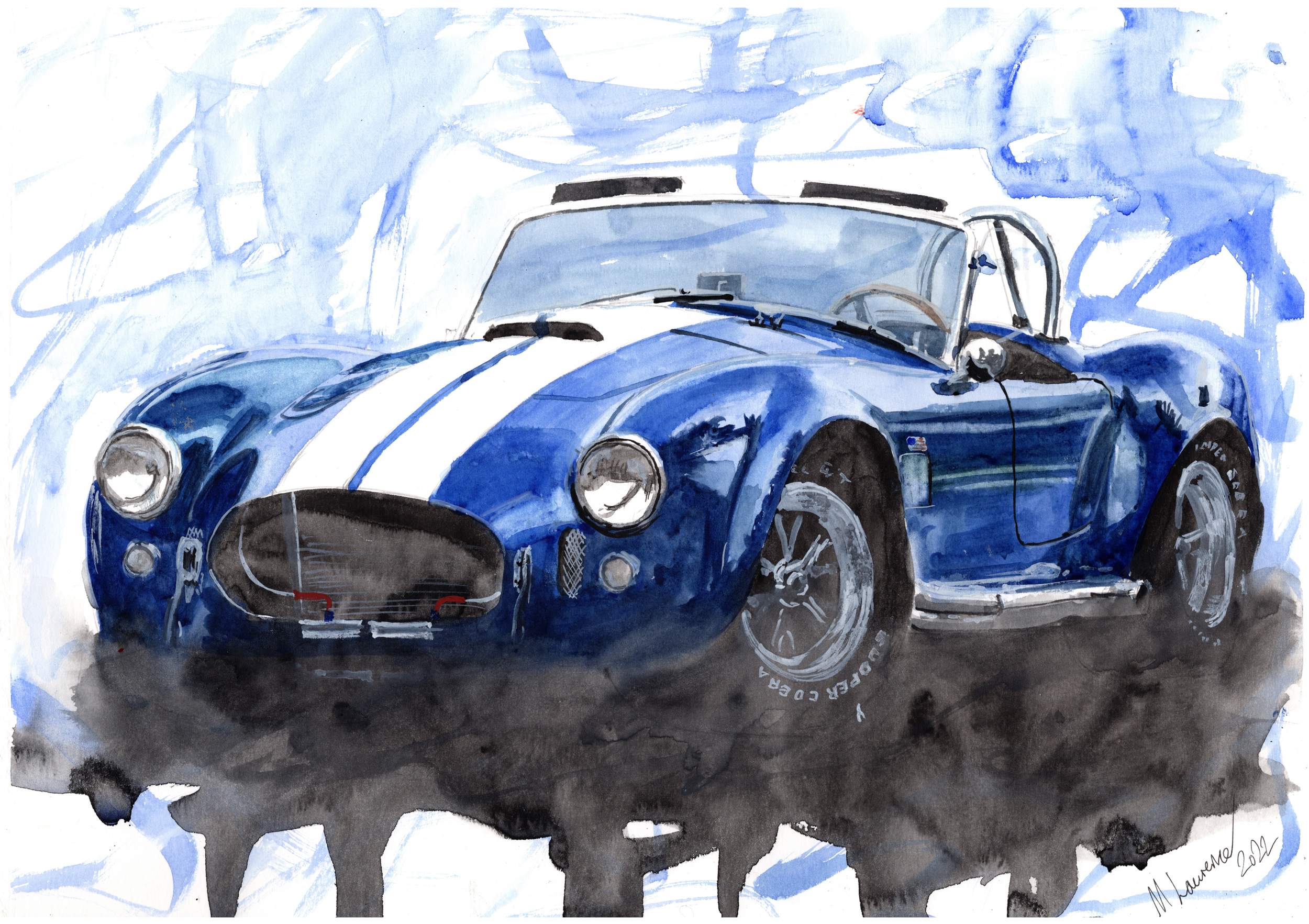Shelby AC Cobra Print. Shelby AC Cobra Poster. Gifts For Him. Hand Painted Art. birthday gift