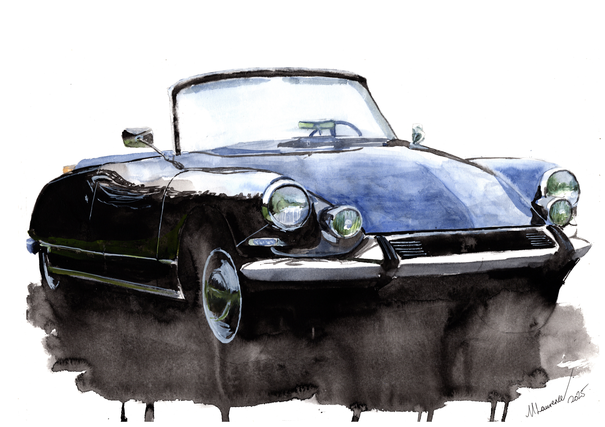 Citroen DS Print. Citroen DS Poster. Gifts For Him. Hand Painted Art. birthday gift