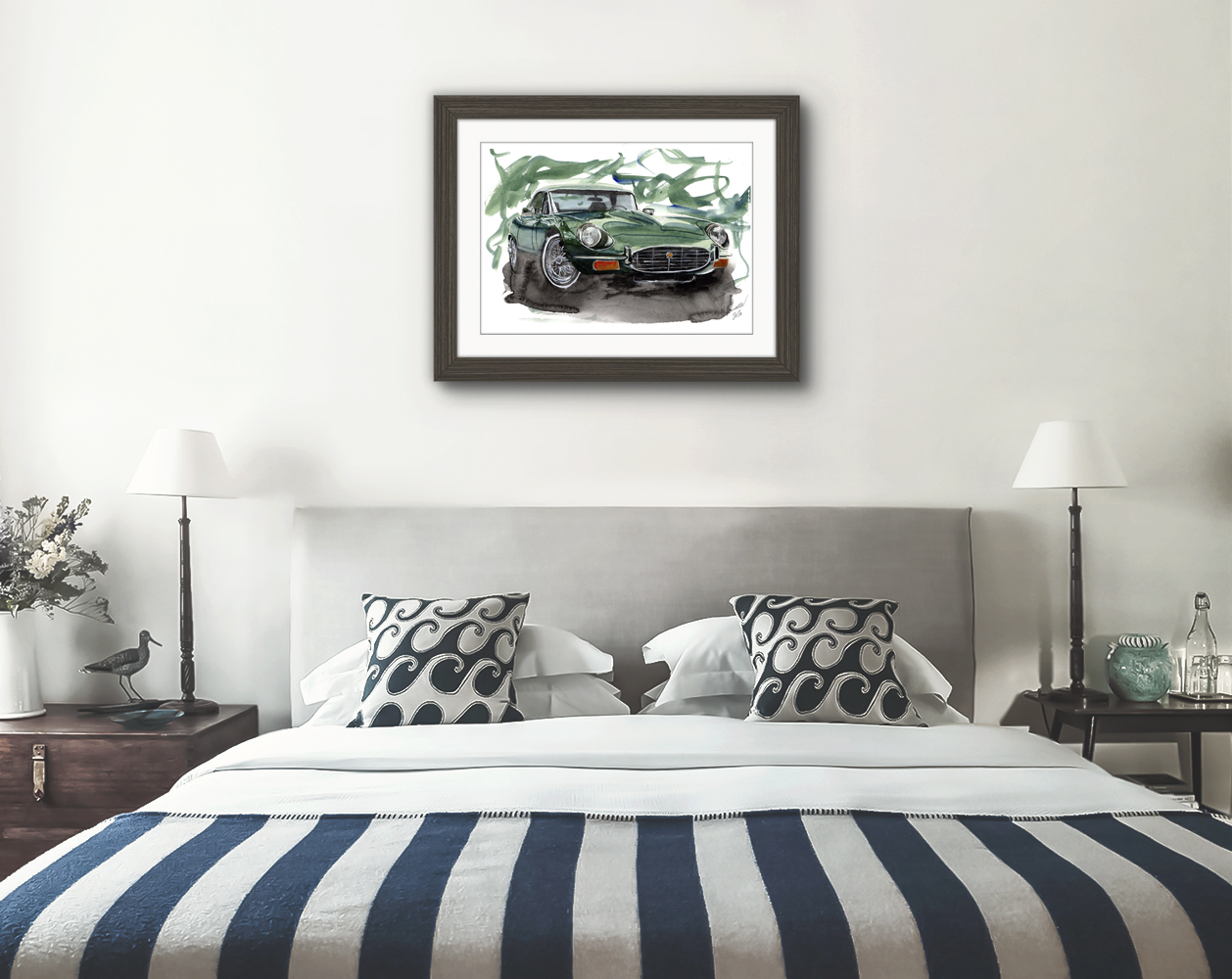 Jaguar E type Print. Jaguar E type Poster. Gifts For Him. Hand Painted Art. birthday gift