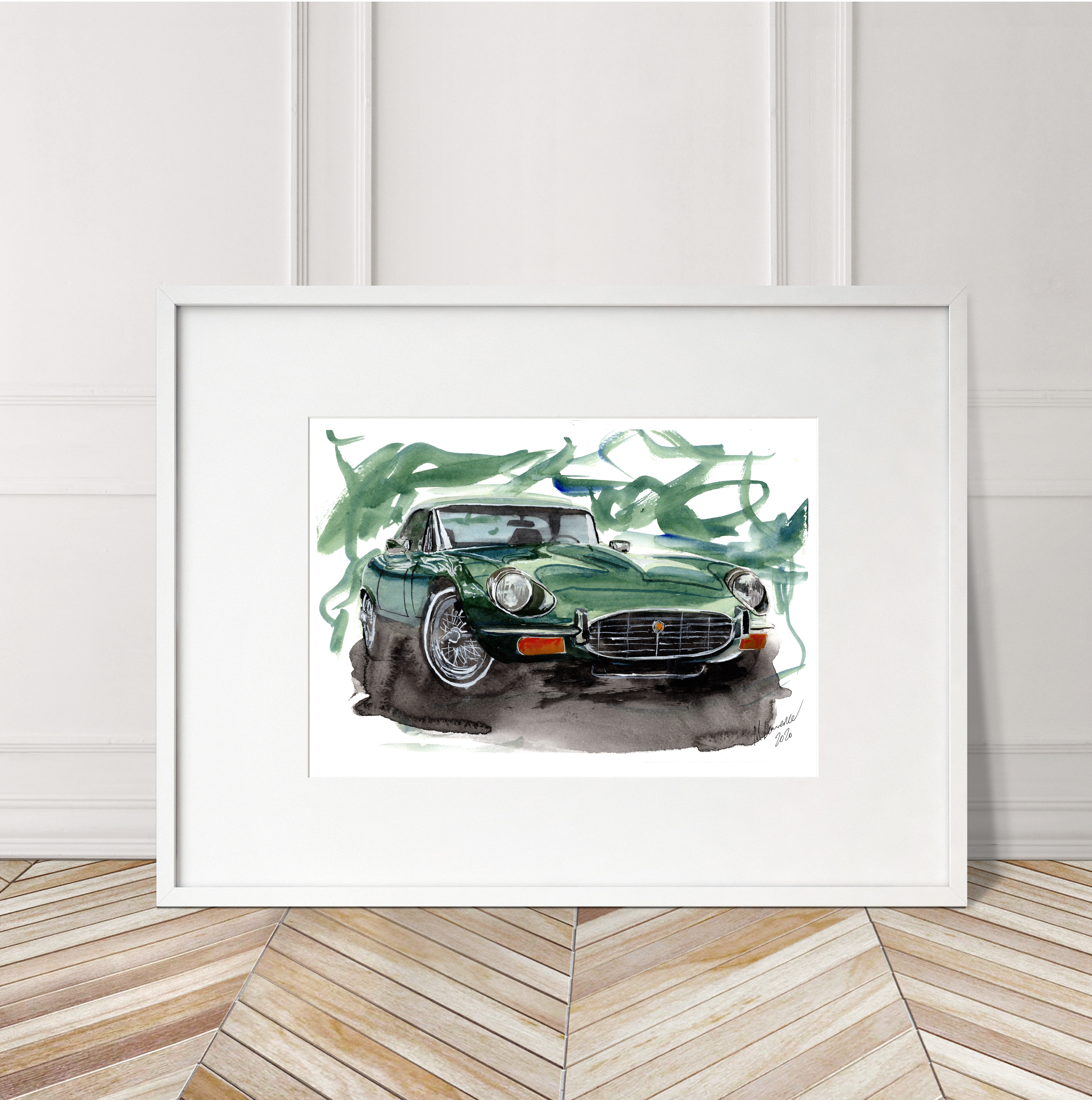 Jaguar E type Print. Jaguar E type Poster. Gifts For Him. Hand Painted Art. birthday gift