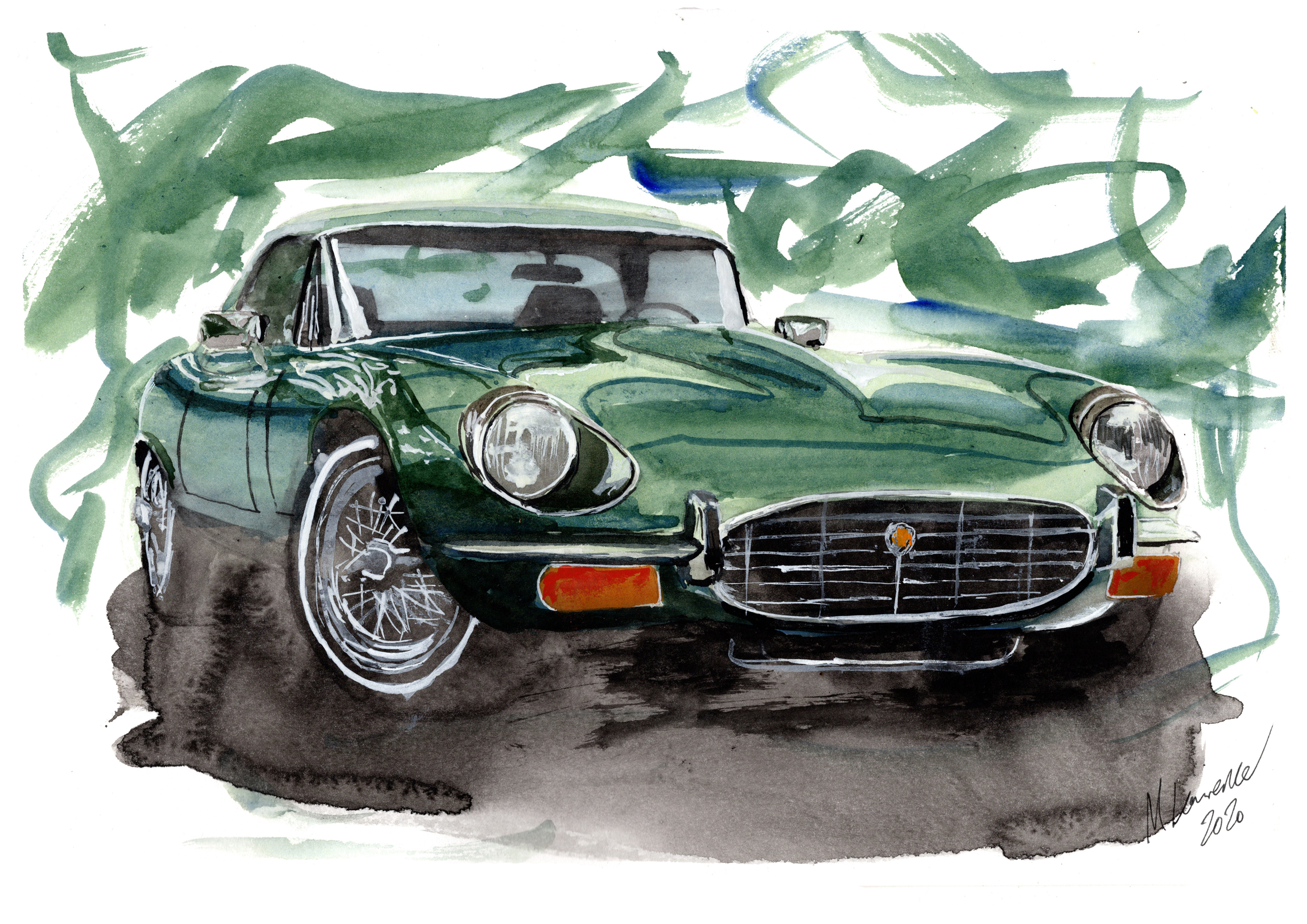 Jaguar E type Print. Jaguar E type Poster. Gifts For Him. Hand Painted Art. birthday gift