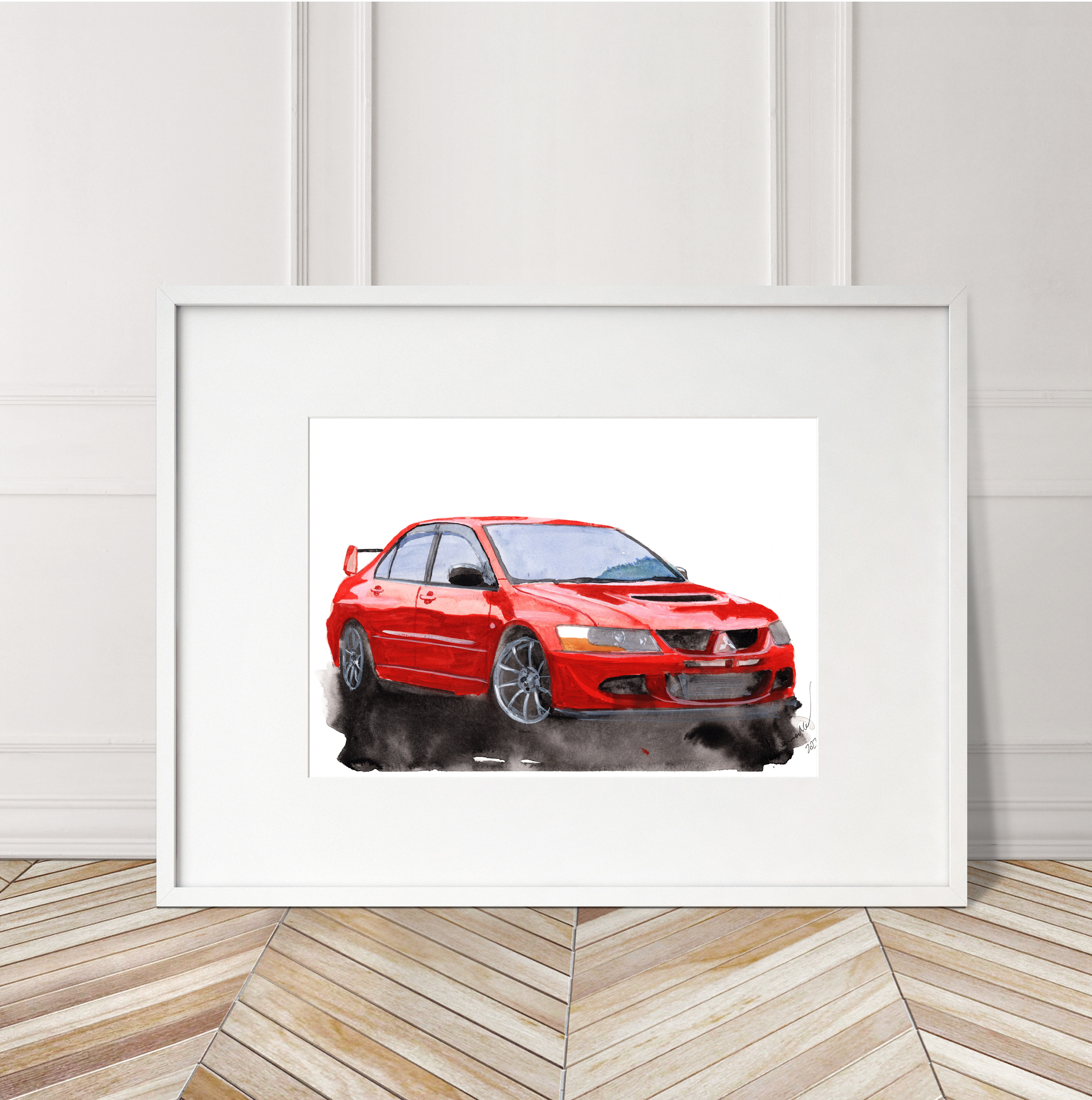 Mitsubishi Evo 8 Print. Mitsubishi Evo 8 Poster. Gifts For Him. Hand Painted Art. birthday gift
