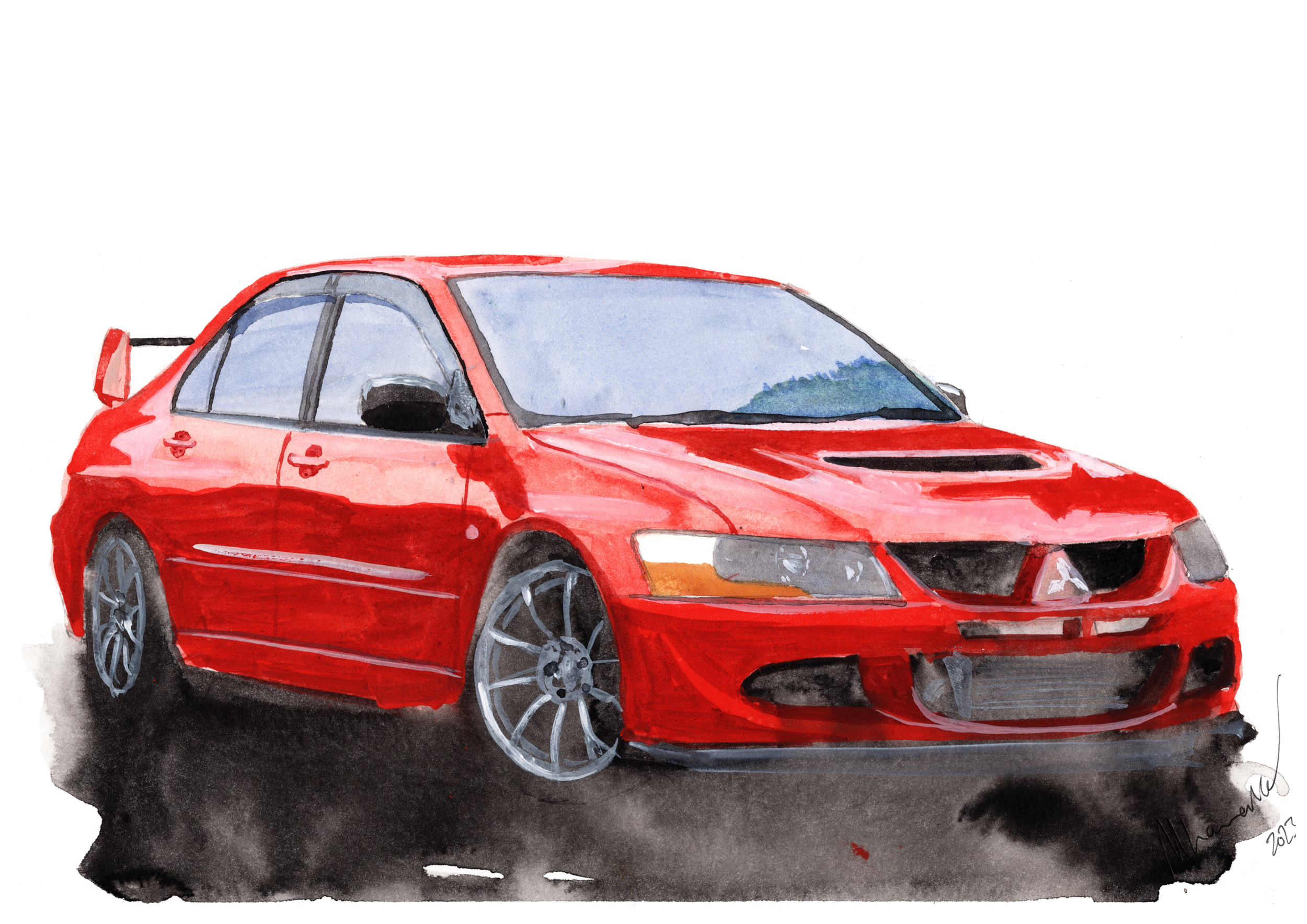 Mitsubishi Evo 8 Print. Mitsubishi Evo 8 Poster. Gifts For Him. Hand Painted Art. birthday gift