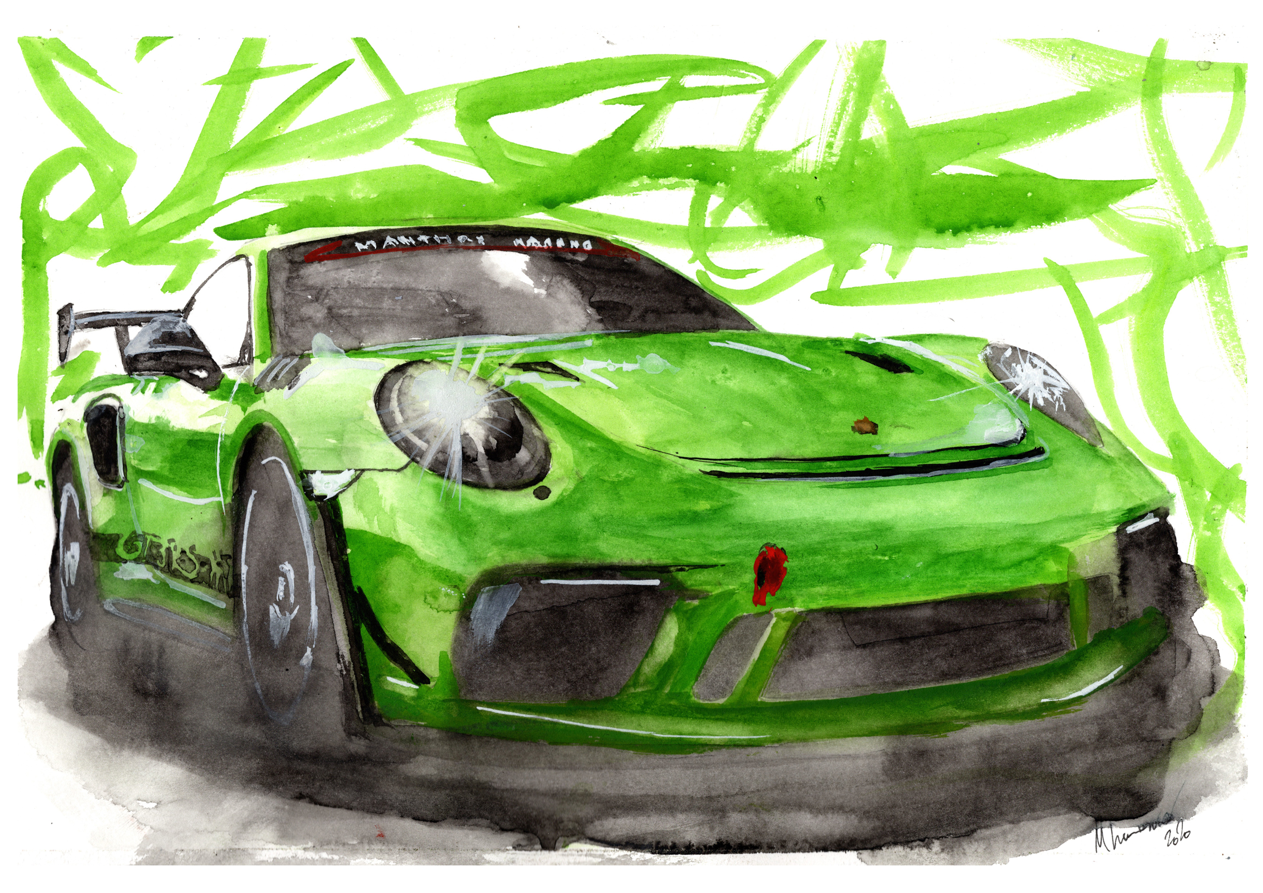 Porsche GT3 Print. Porsche GT3 Poster. Gifts For Him. Hand Painted Art. birthday gift