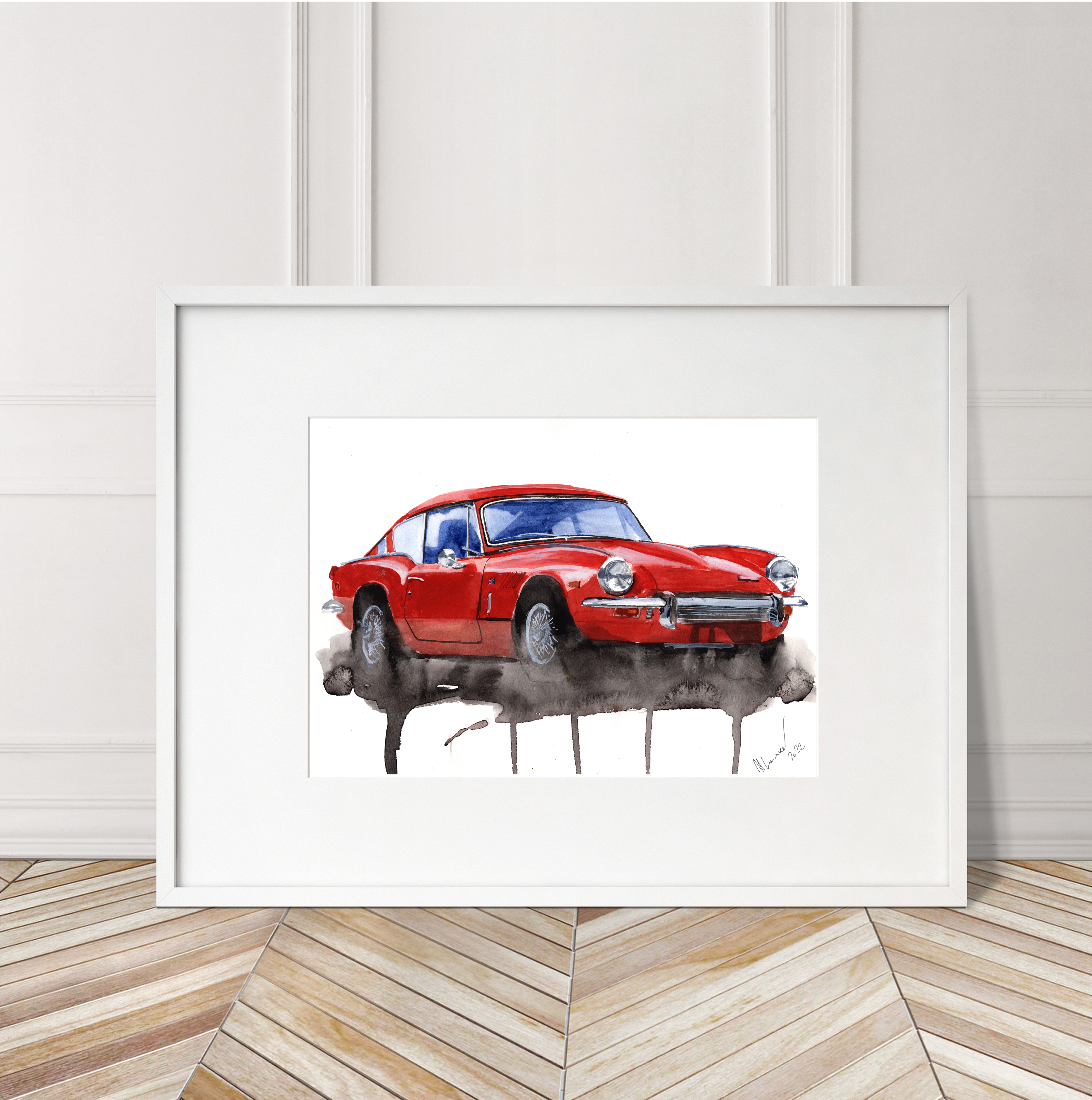 Triumph GT6 Print. Triumph GT6 Poster. Gifts For Him. Hand Painted Art. birthday gift
