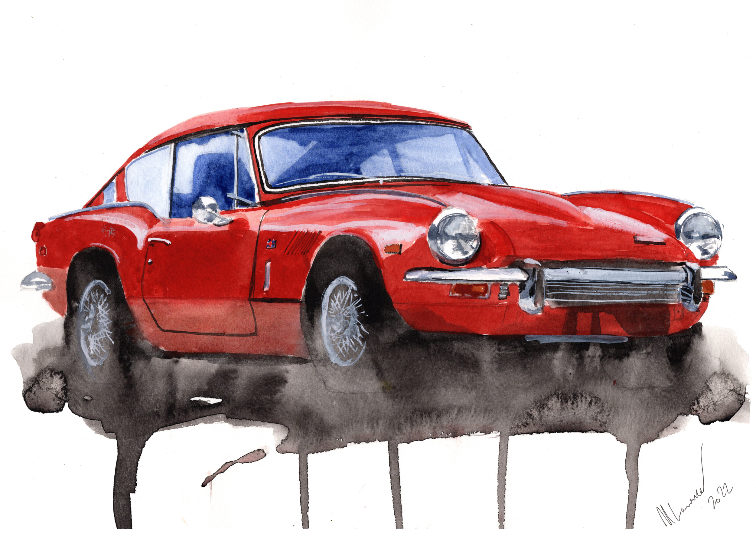 Triumph GT6 Print. Triumph GT6 Poster. Gifts For Him. Hand Painted Art. birthday gift