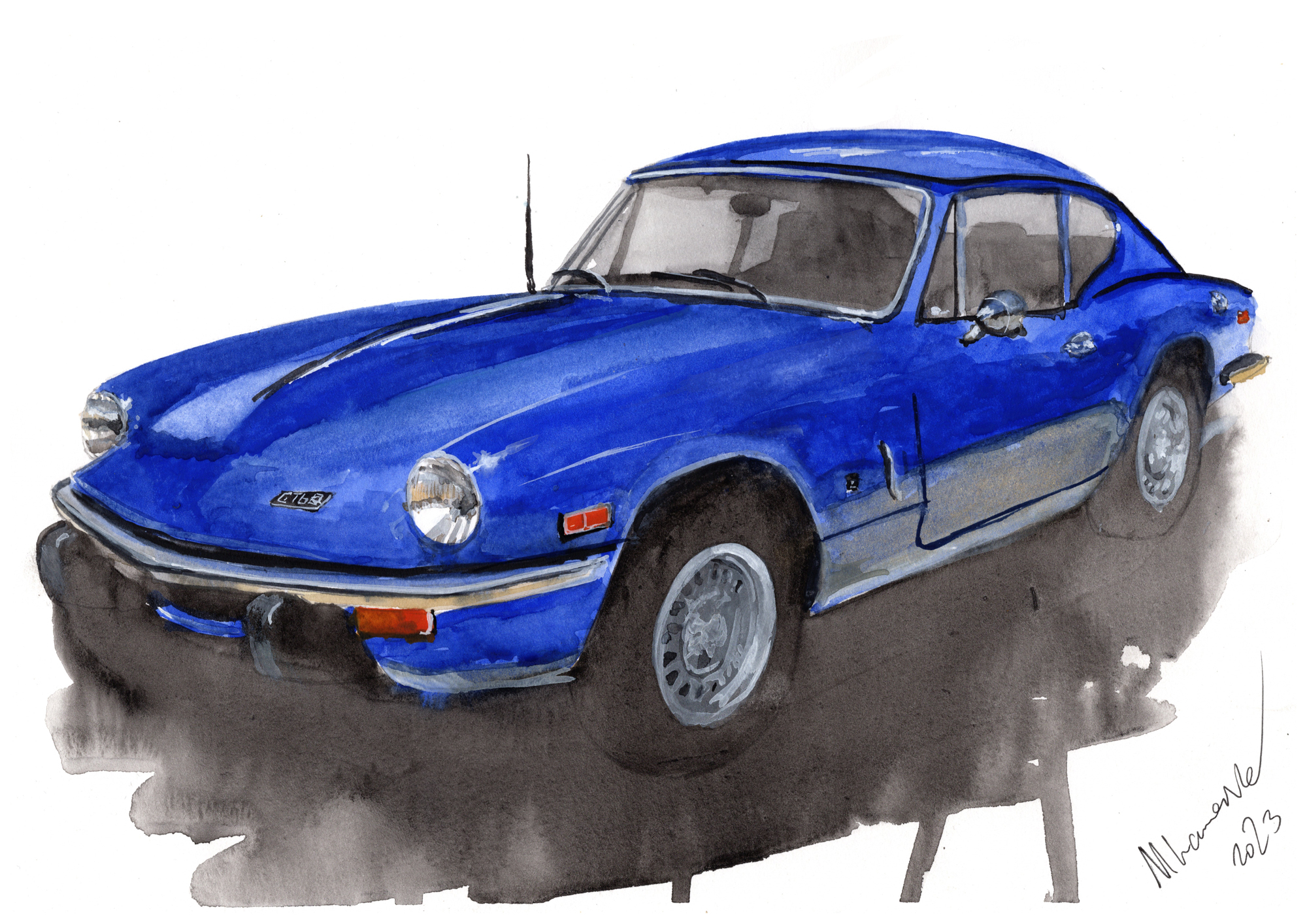 Triumph GT6 Print. Triumph GT6 Poster. Gifts For Him. Hand Painted Art. birthday gift