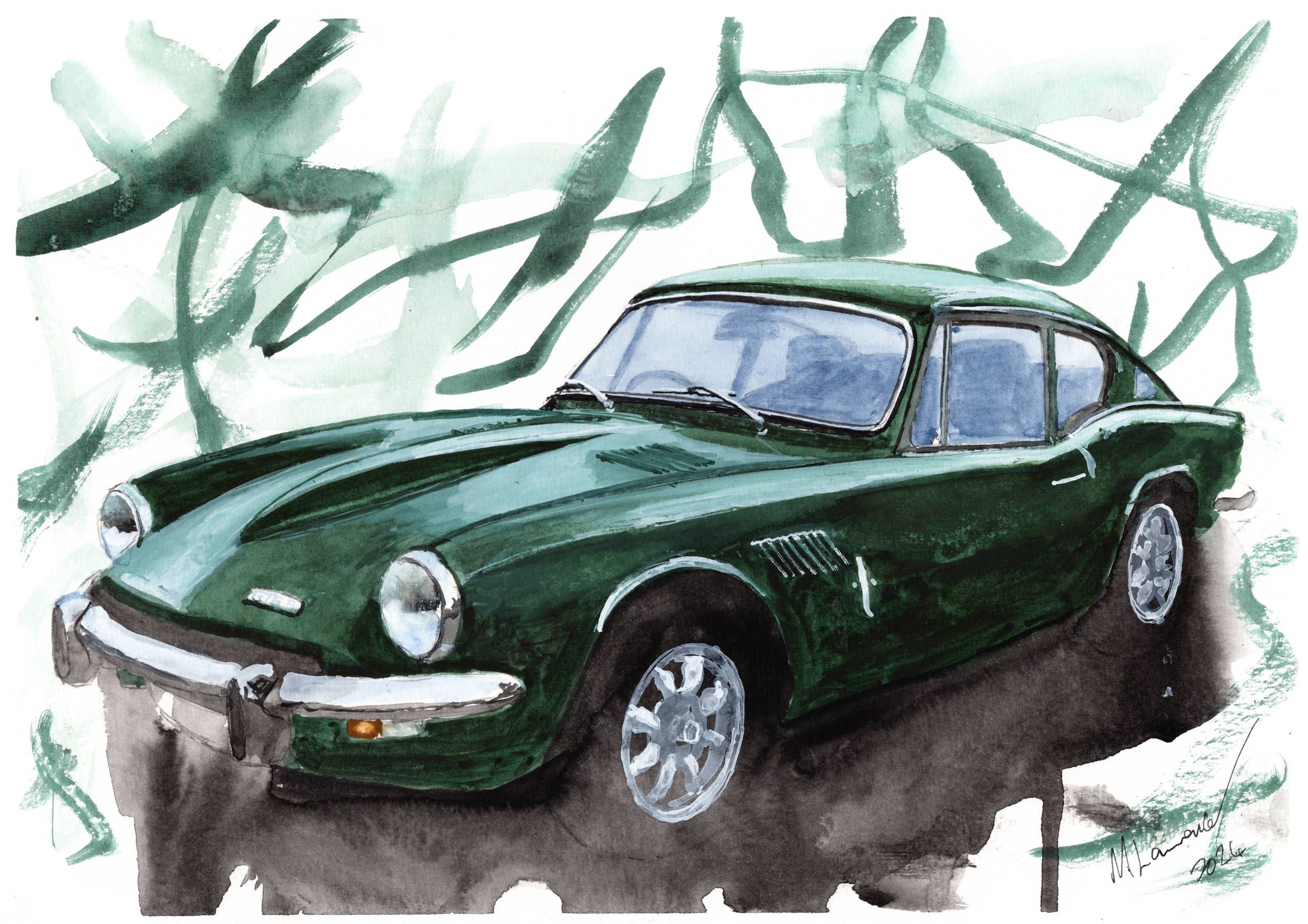 Triumph GT6 Print. Triumph GT6 Poster. Gifts For Him. Hand Painted Art. birthday gift