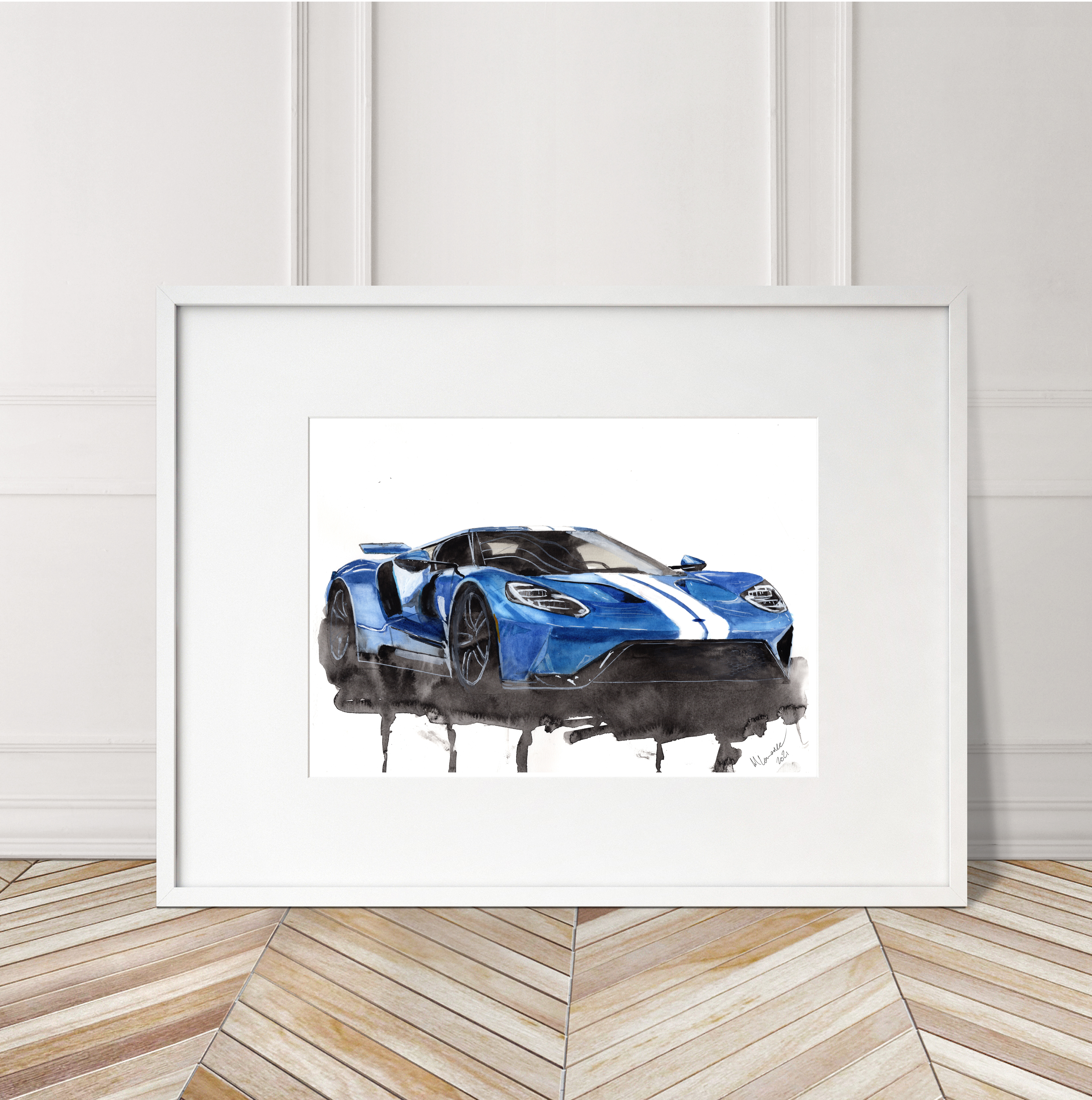Ford GT40 Print. Ford GT40 Poster. Gifts For Him. Hand Painted Art. birthday gift