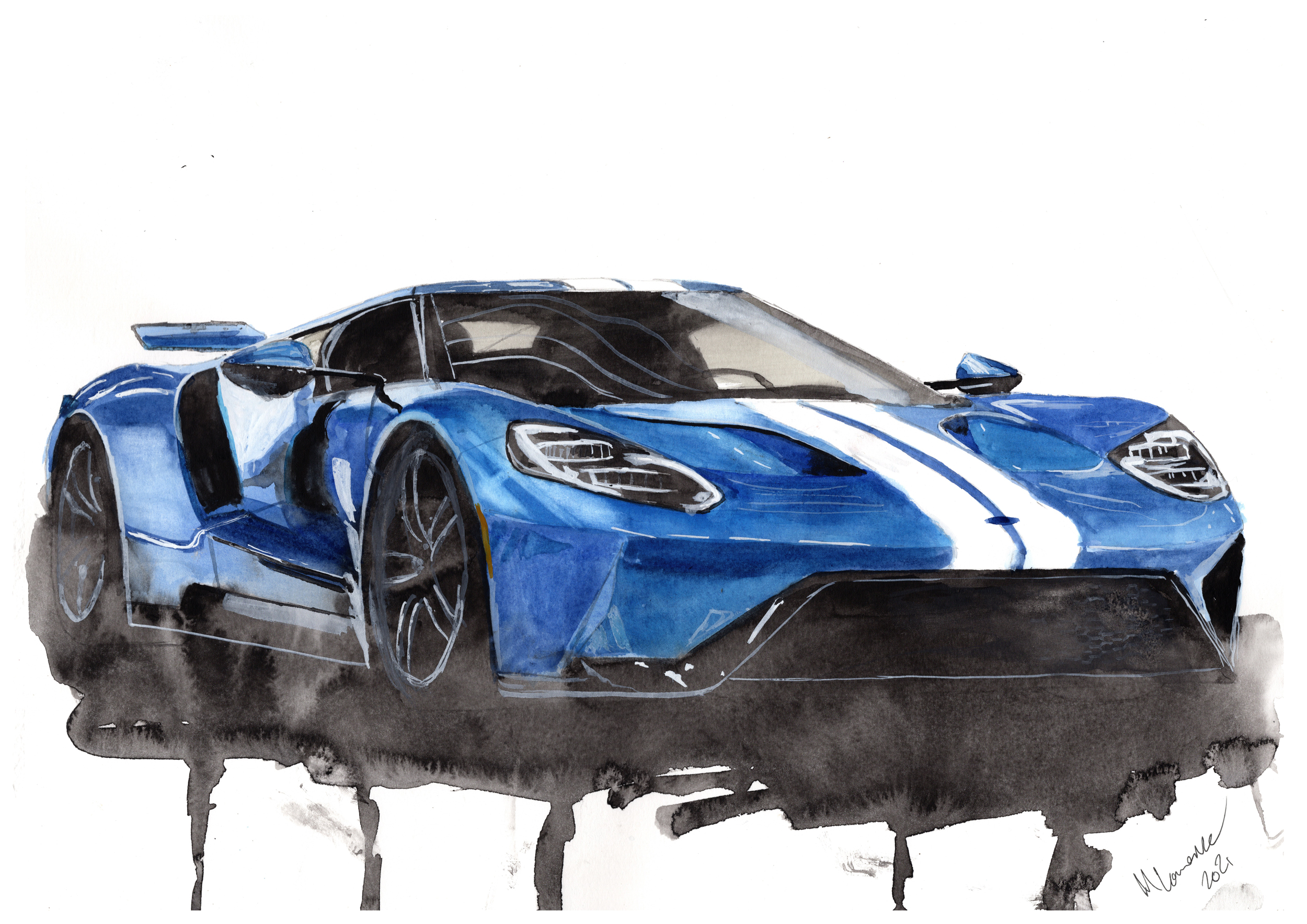 Ford GT40 Print. Ford GT40 Poster. Gifts For Him. Hand Painted Art. birthday gift