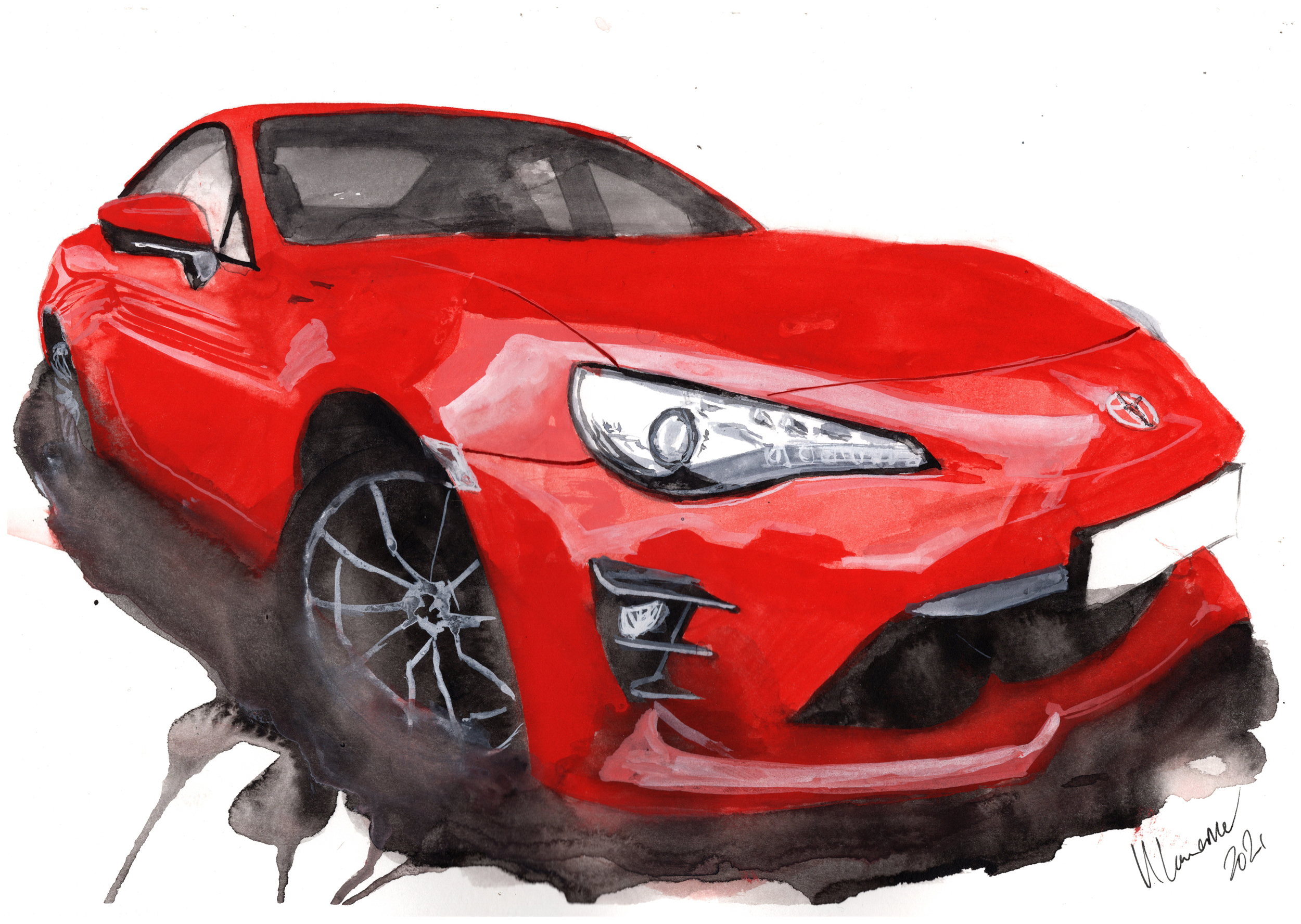 Toyota GT86 Print. Toyota GT86 Poster. Gifts For Him. Hand Painted Art. birthday gift