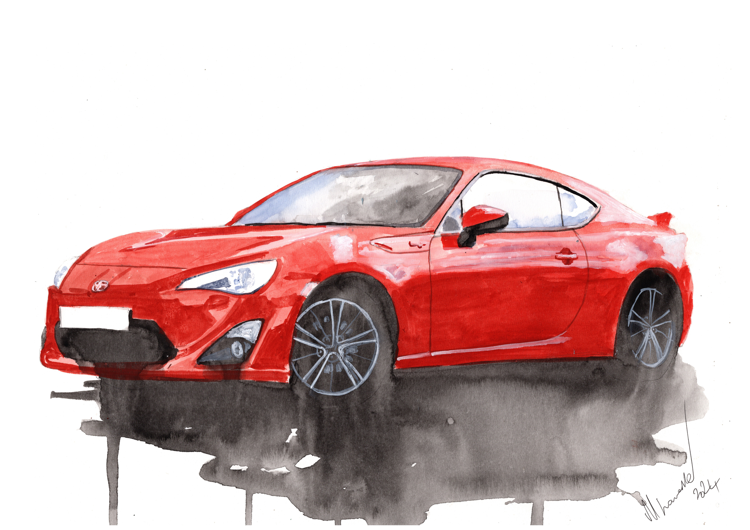 Toyota GT86 Print. Toyota GT86 Poster. Gifts For Him. Hand Painted Art. birthday gift