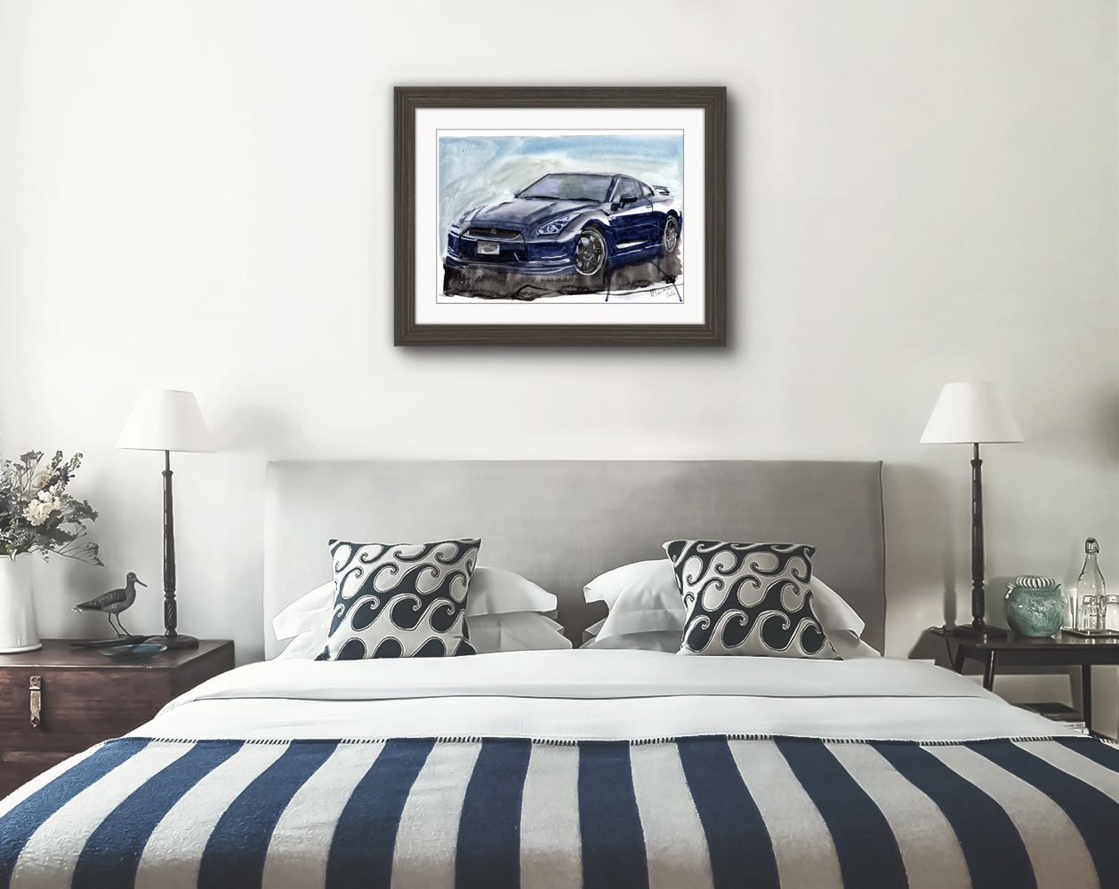Nissan GTR Print. Nissan GTR Poster. Gifts For Him. Hand Painted Art. birthday gift