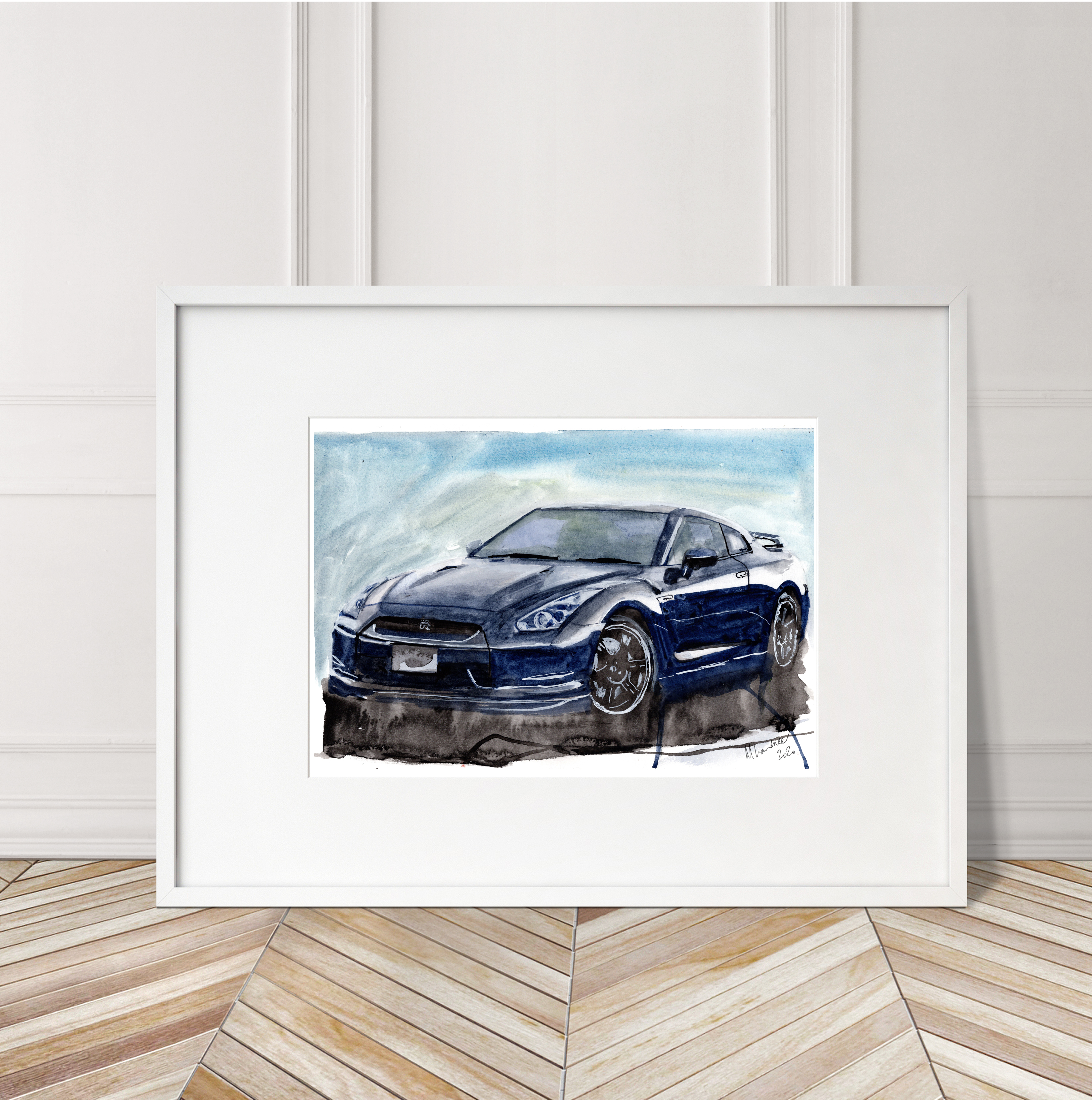 Nissan GTR Print. Nissan GTR Poster. Gifts For Him. Hand Painted Art. birthday gift