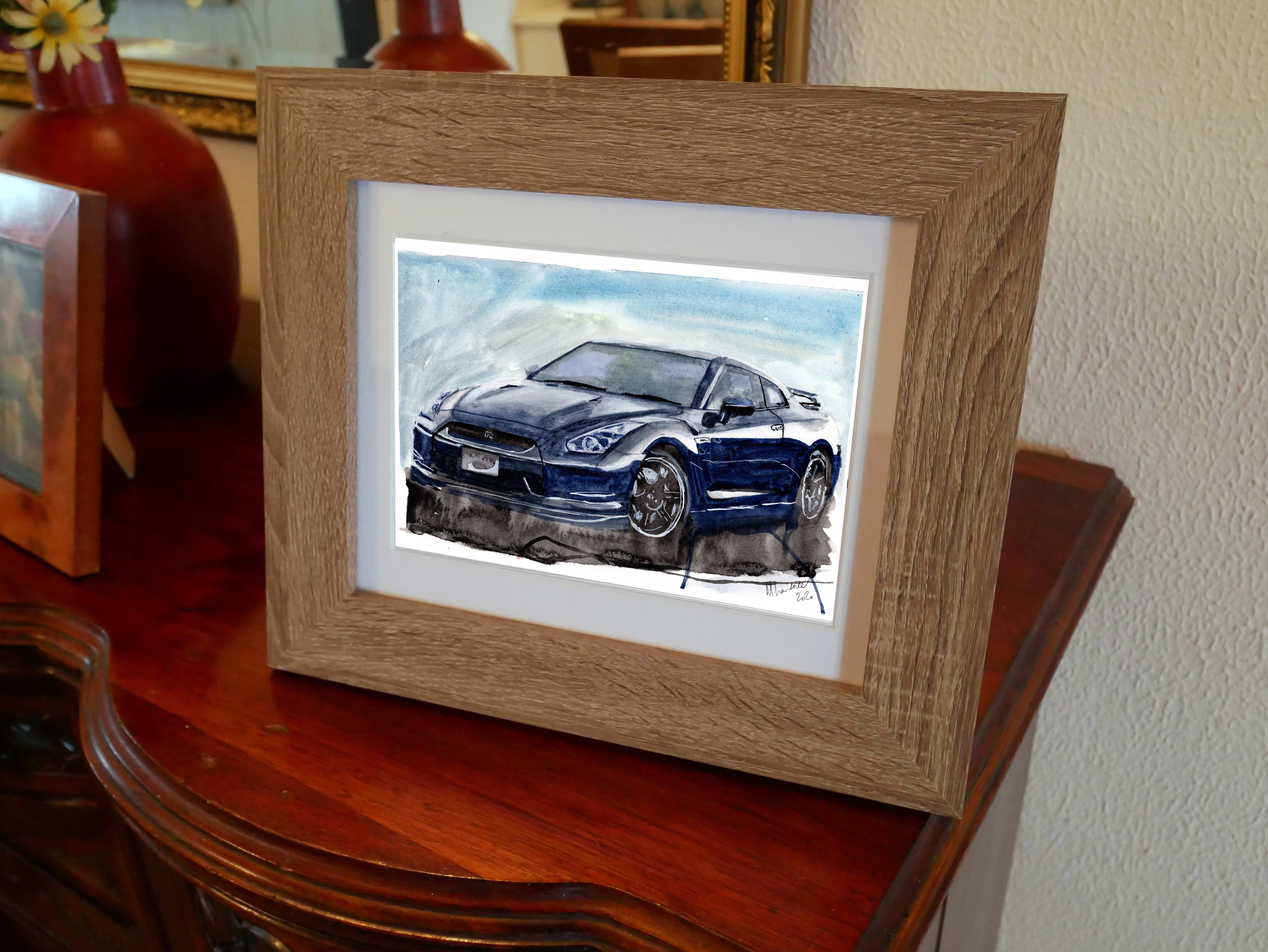 Nissan GTR Print. Nissan GTR Poster. Gifts For Him. Hand Painted Art. birthday gift