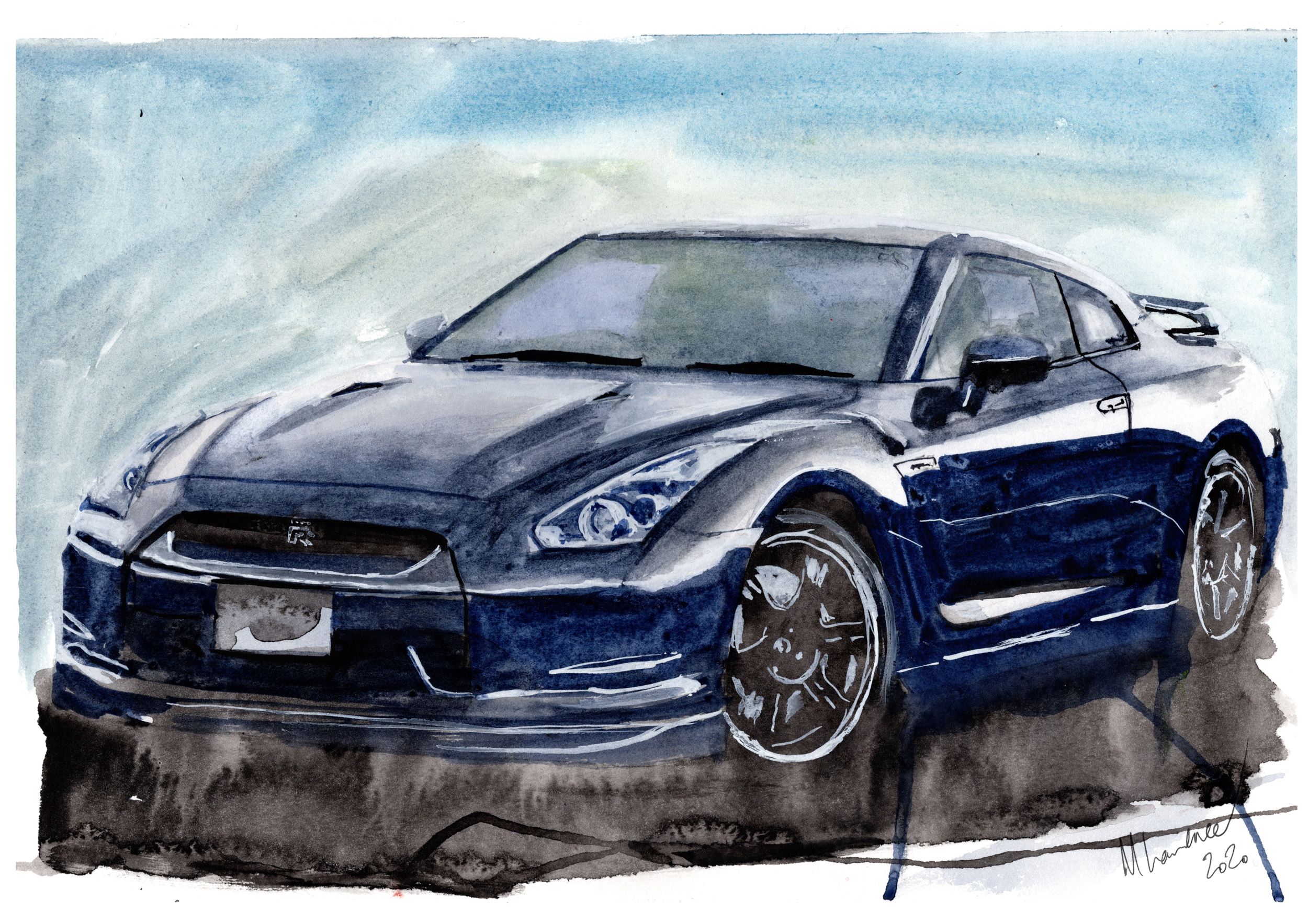 Nissan GTR Print. Nissan GTR Poster. Gifts For Him. Hand Painted Art. birthday gift