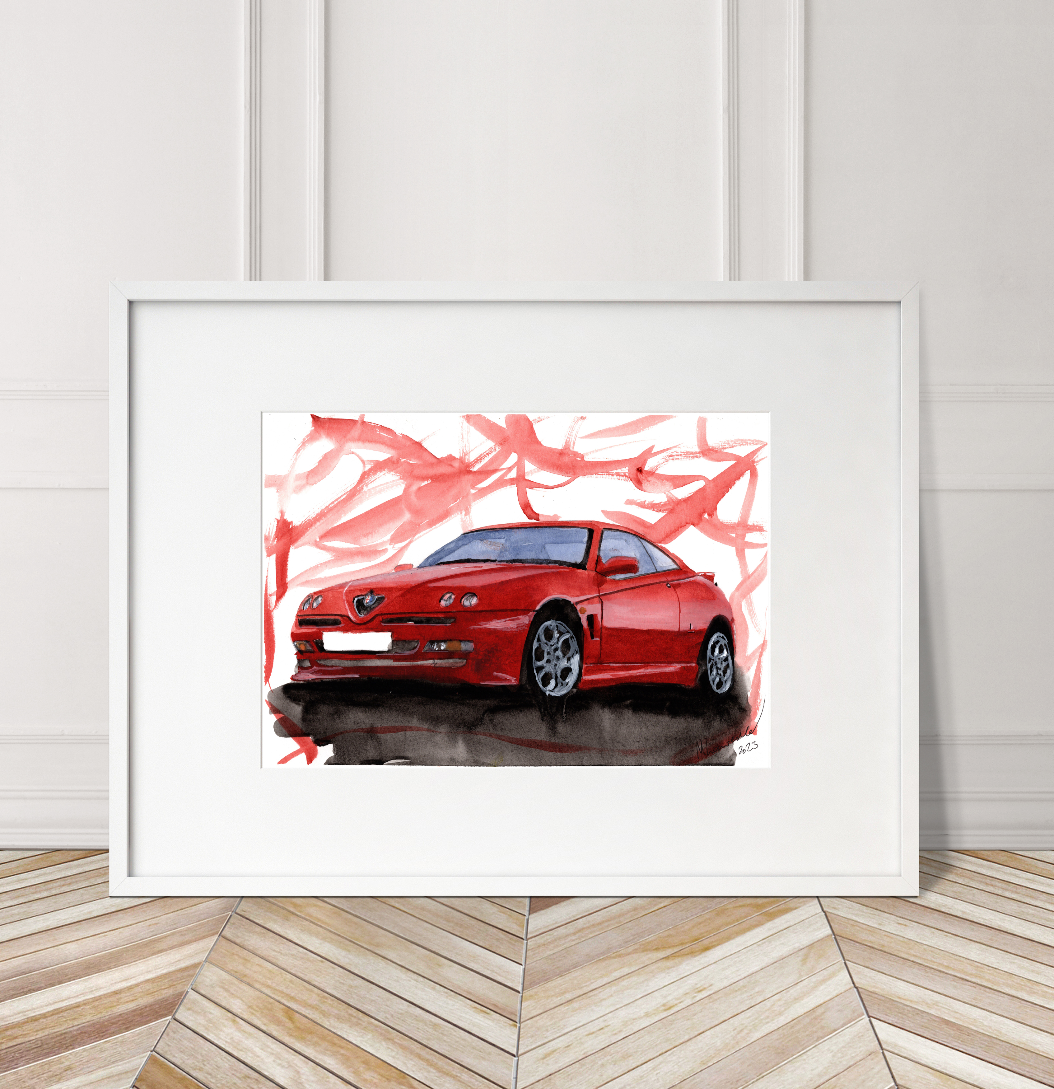 Alfa Romeo GTV Print. Alfa Romeo GTV Poster. Gifts For Him. Hand Painted Art. birthday gift