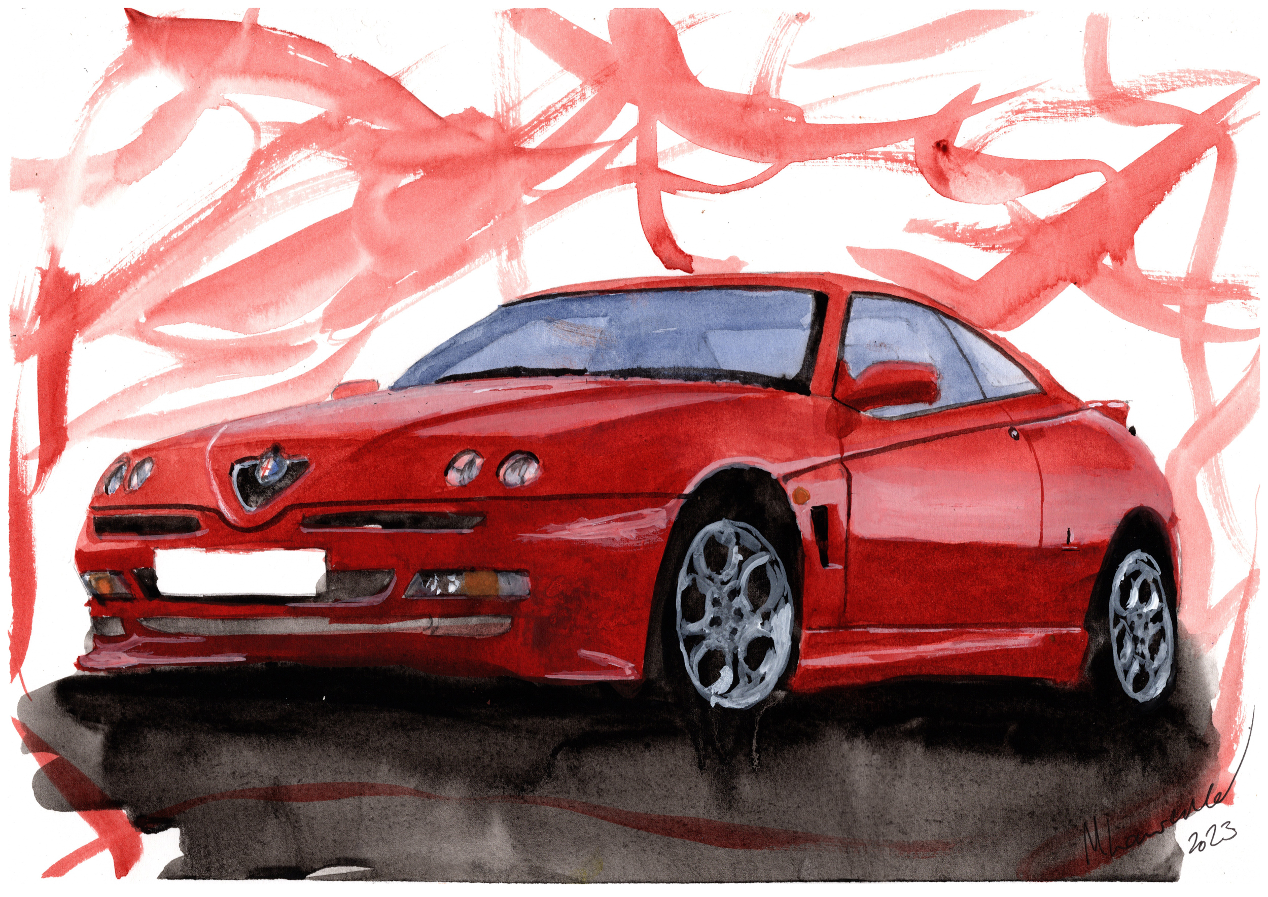Alfa Romeo GTV Print. Alfa Romeo GTV Poster. Gifts For Him. Hand Painted Art. birthday gift
