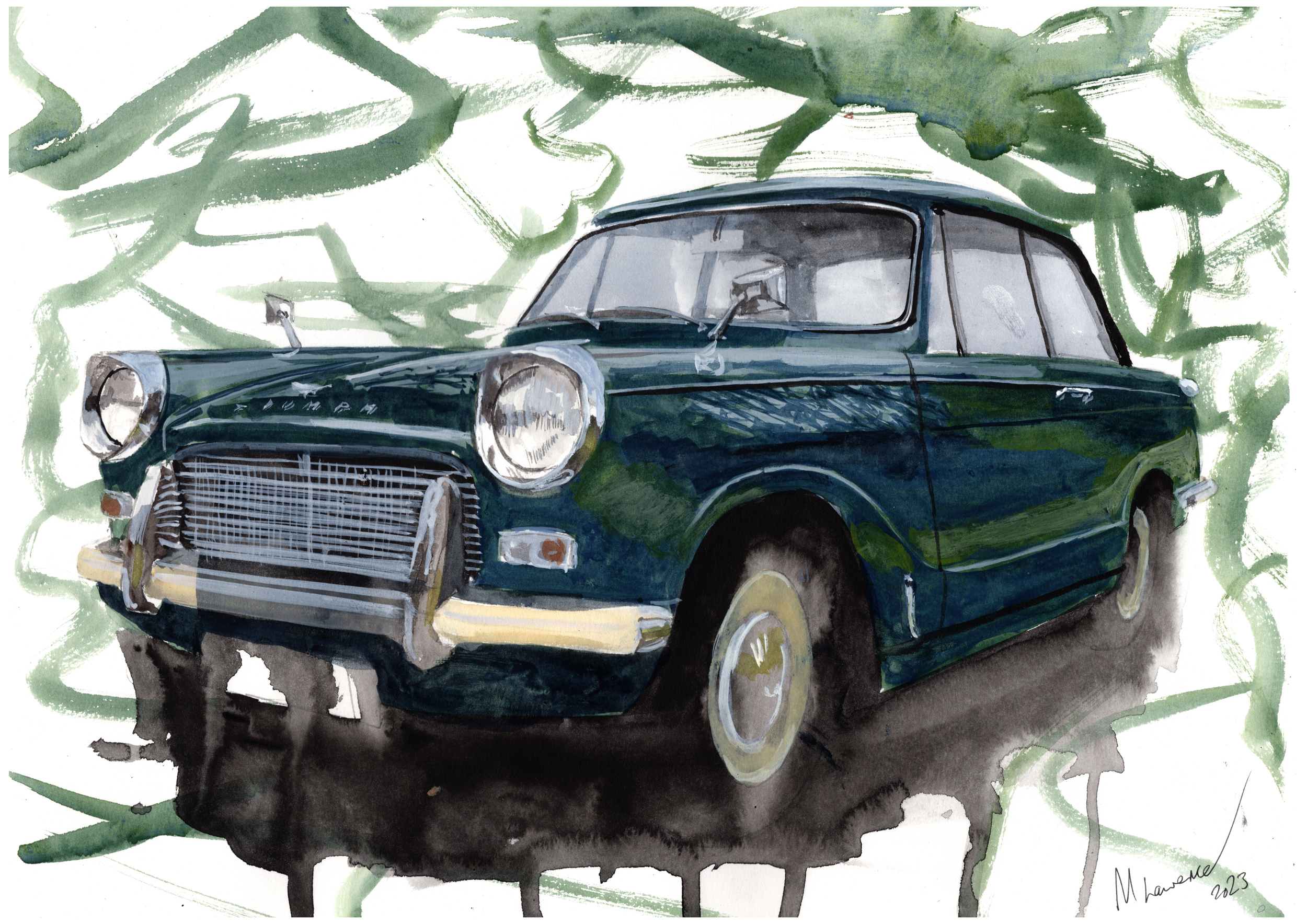 Triumph Herald Print. Triumph Herald Poster. Gifts For Him. Hand Painted Art. birthday gift