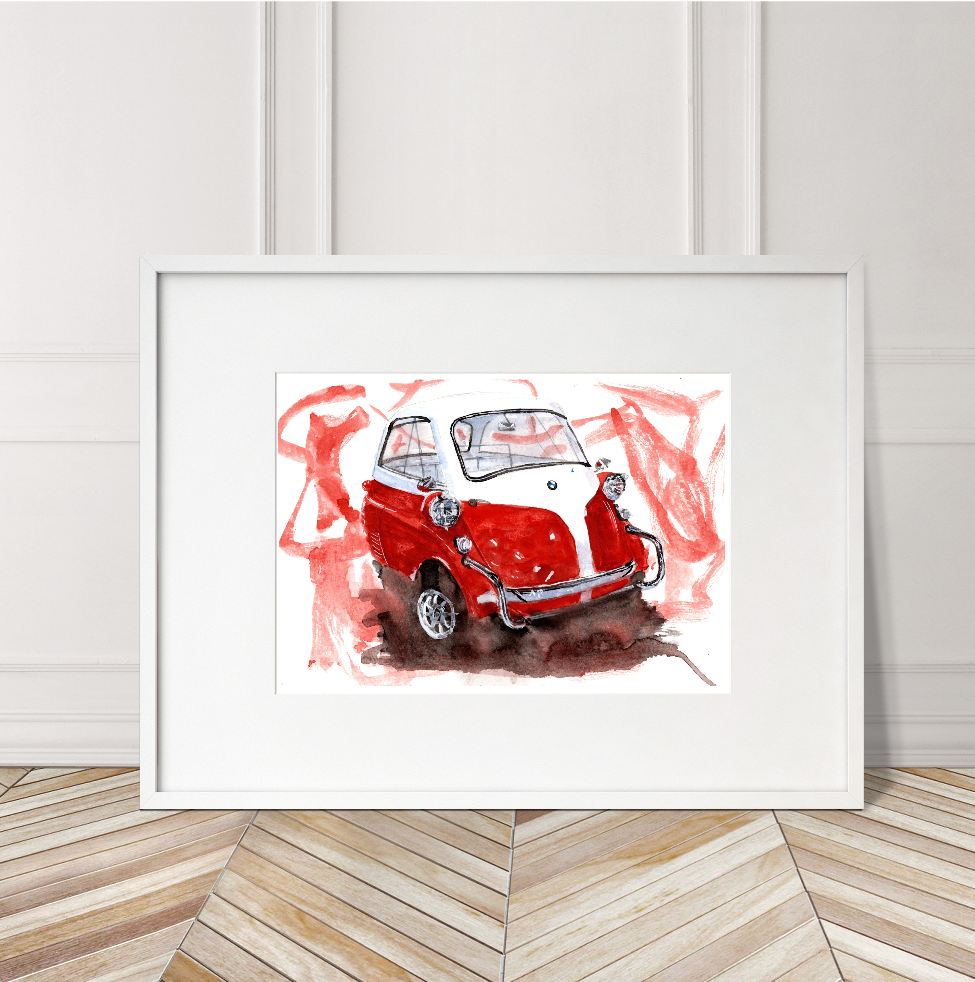 BMW Isetta Print. BMW Isetta Poster. Gifts For Him. Hand Painted Art. birthday gift