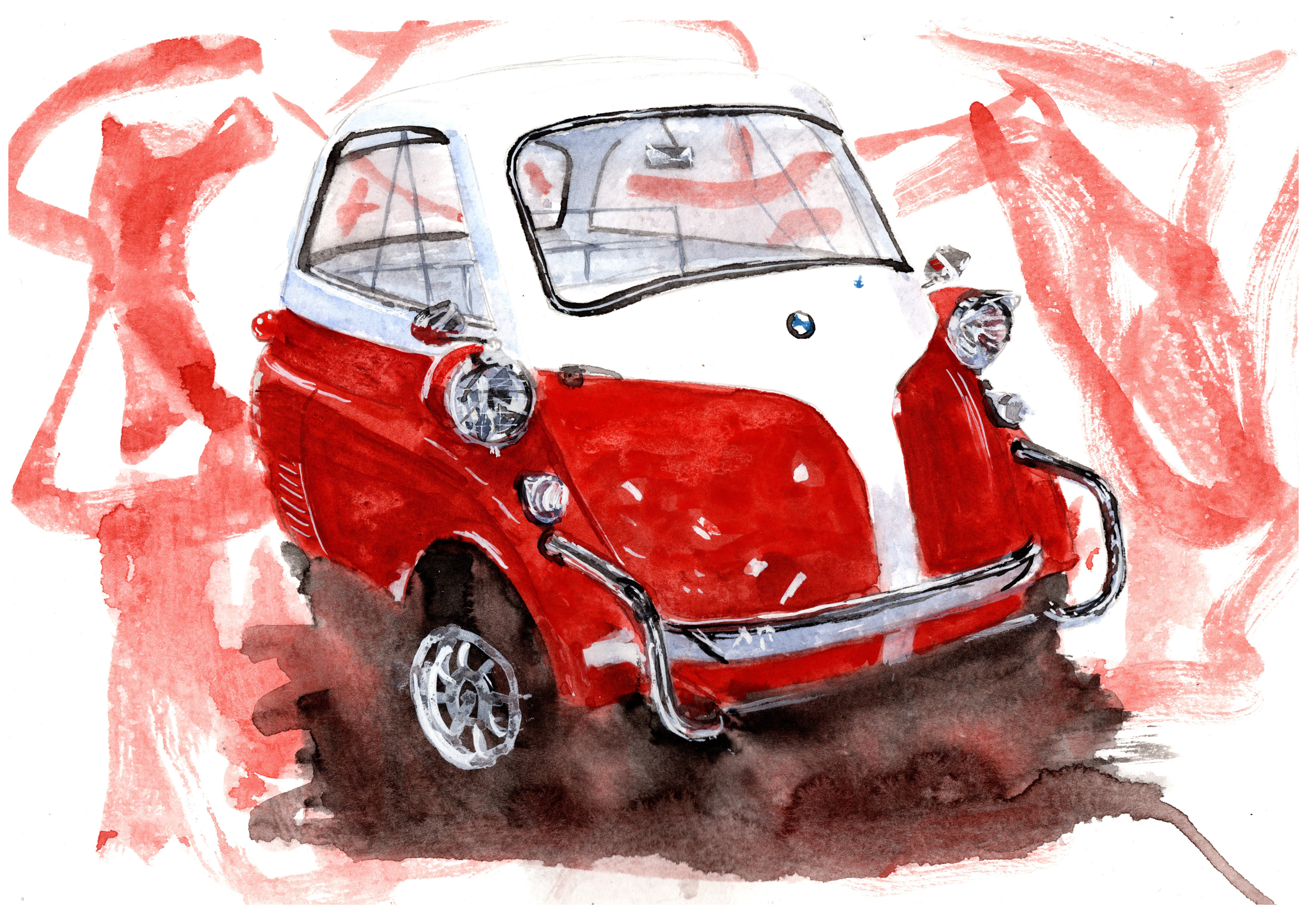BMW Isetta Print. BMW Isetta Poster. Gifts For Him. Hand Painted Art. birthday gift