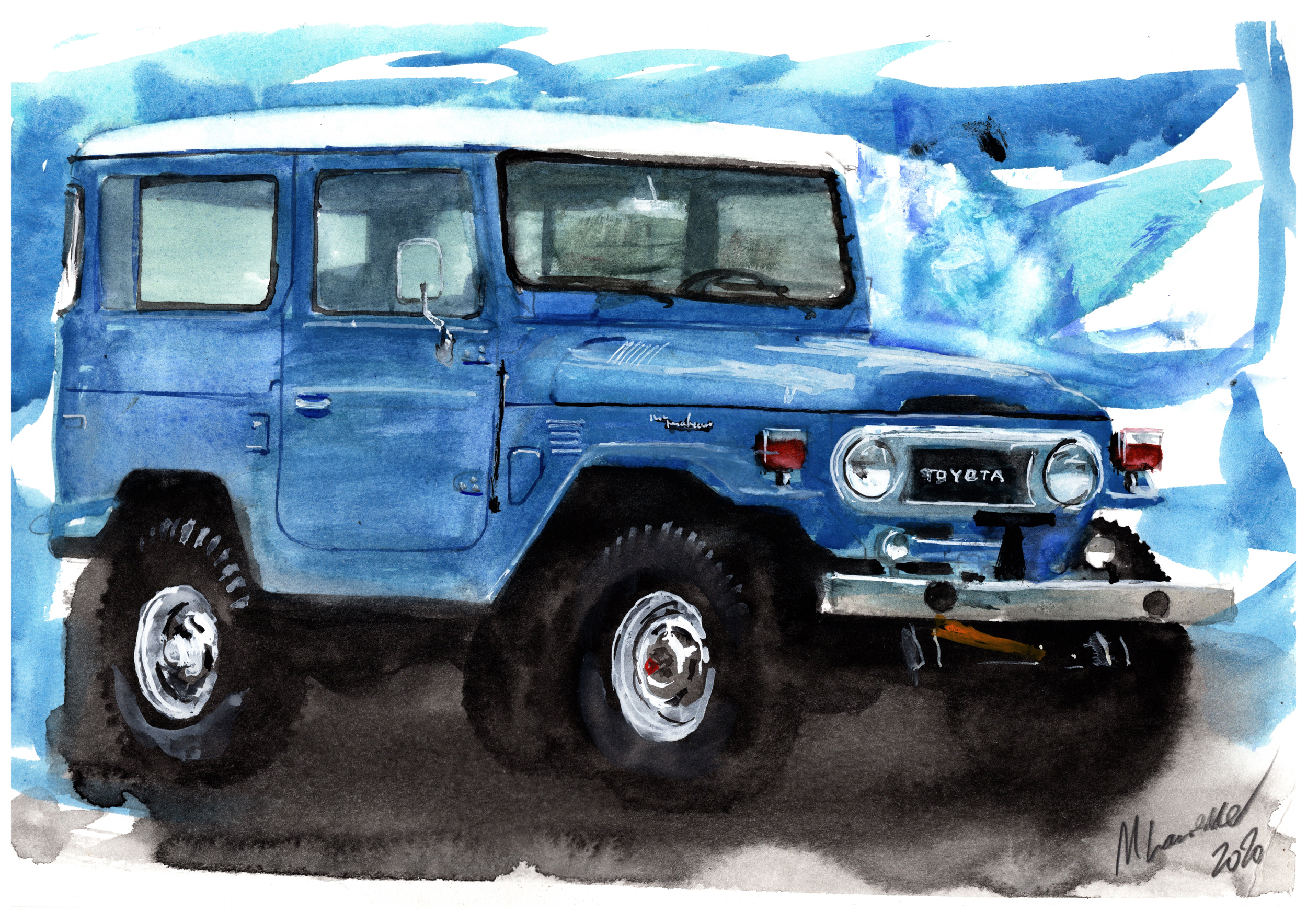 Toyota J40 Print. Toyota J40 Poster. Gifts For Him. Hand Painted Art. birthday gift