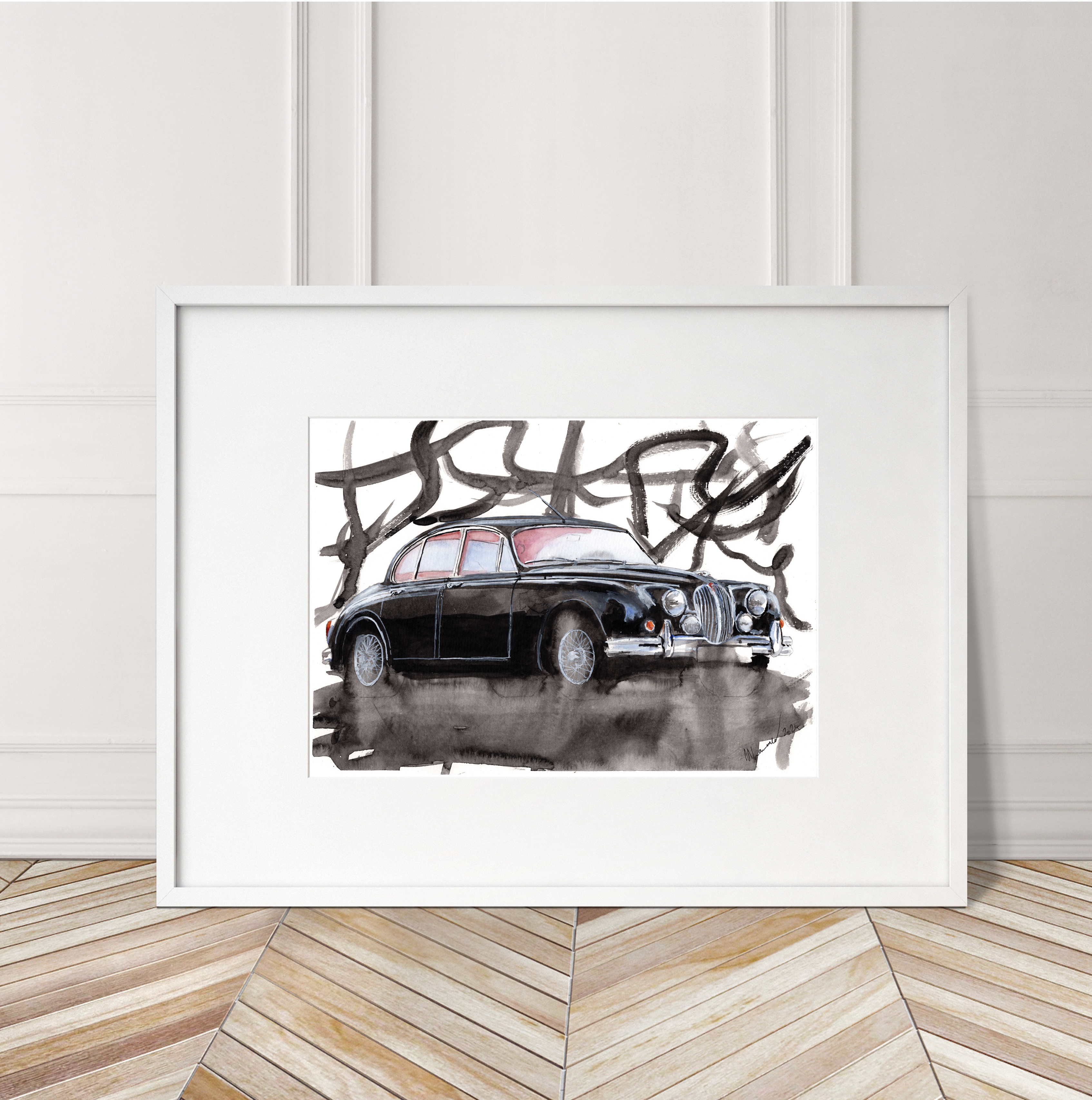 Jaguar Mk2 Print. Jaguar Mk2 Poster. Gifts For Him. Hand Painted Art. birthday gift