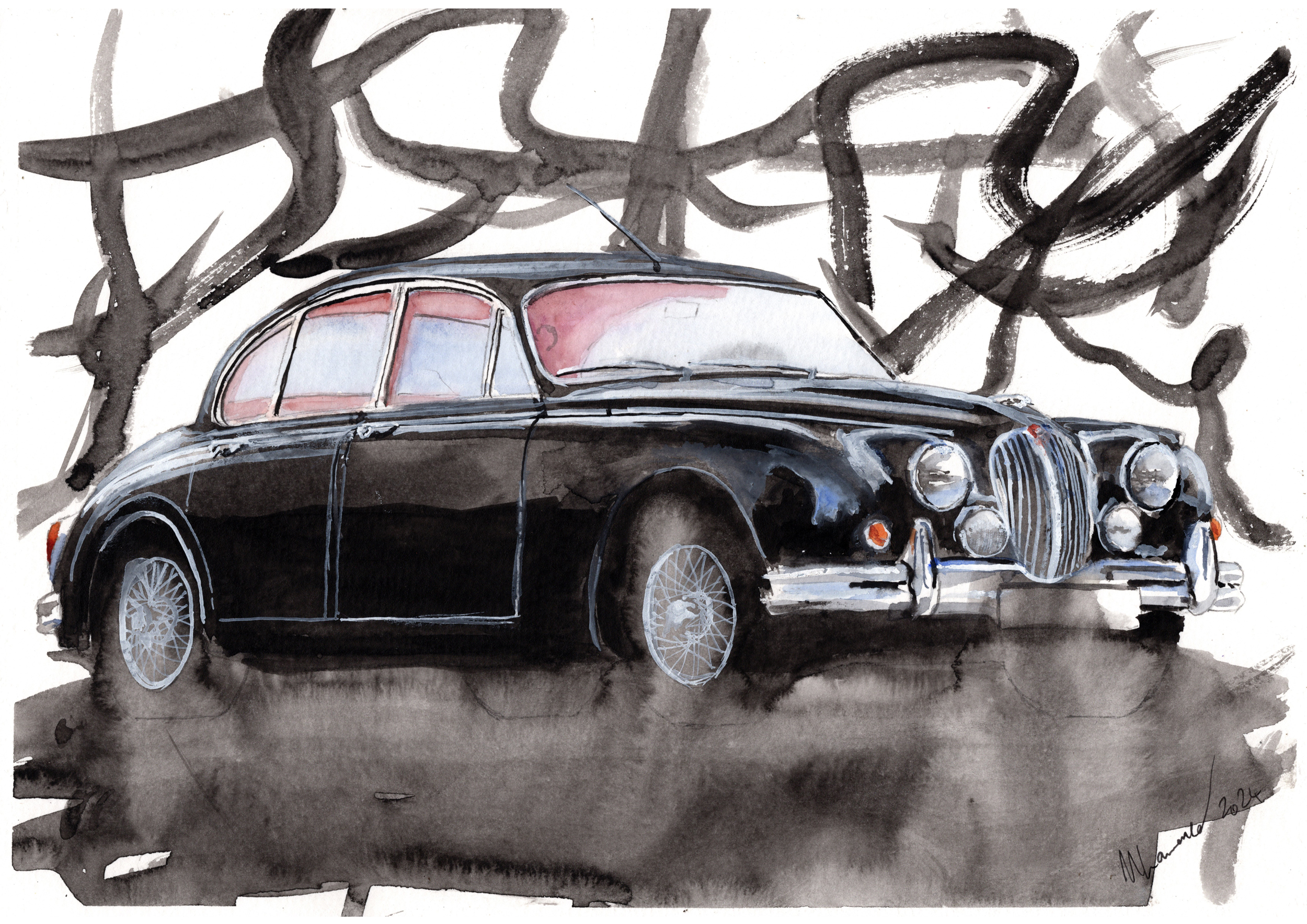 Jaguar Mk2 Print. Jaguar Mk2 Poster. Gifts For Him. Hand Painted Art. birthday gift