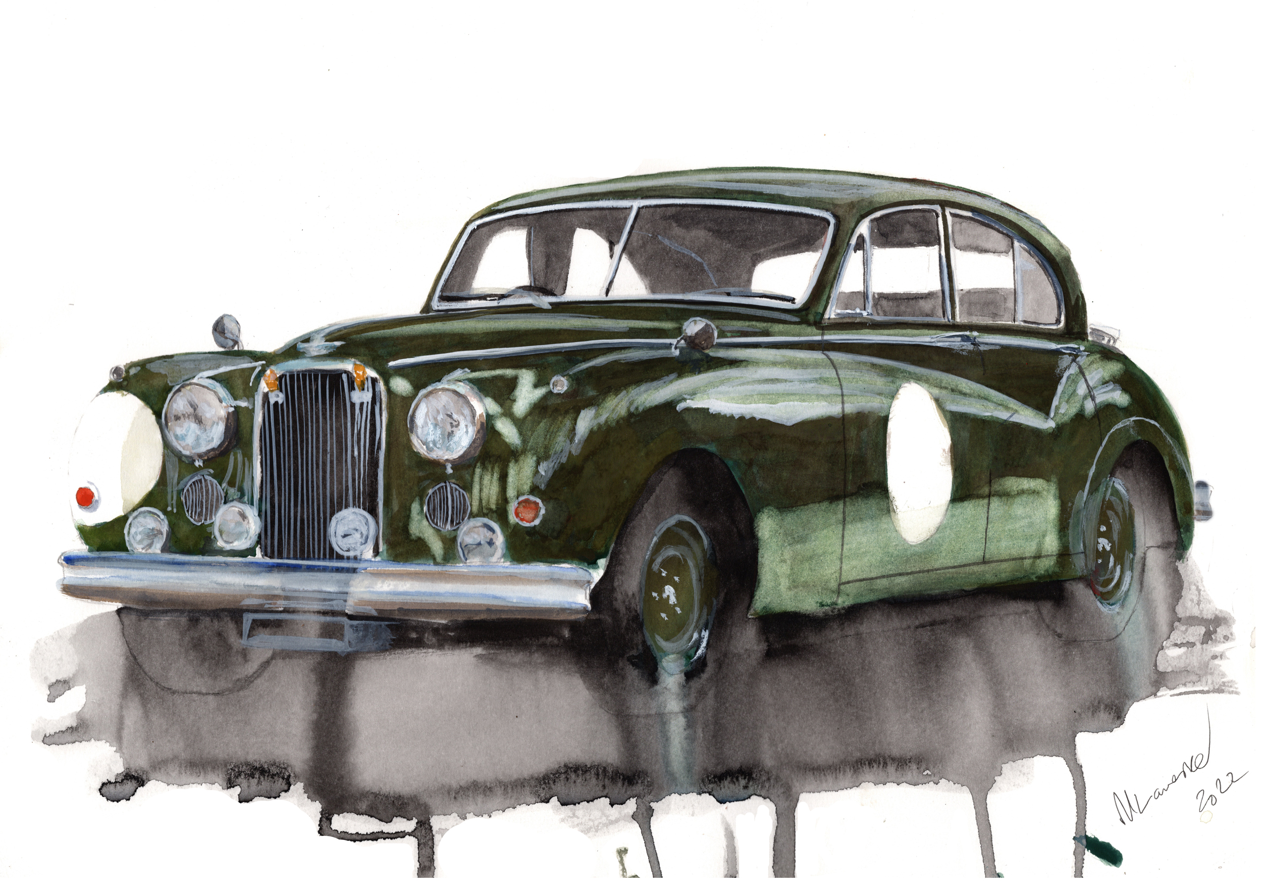 Jaguar Mk7 Print. Jaguar Mk7 Poster. Gifts For Him. Hand Painted Art. birthday gift