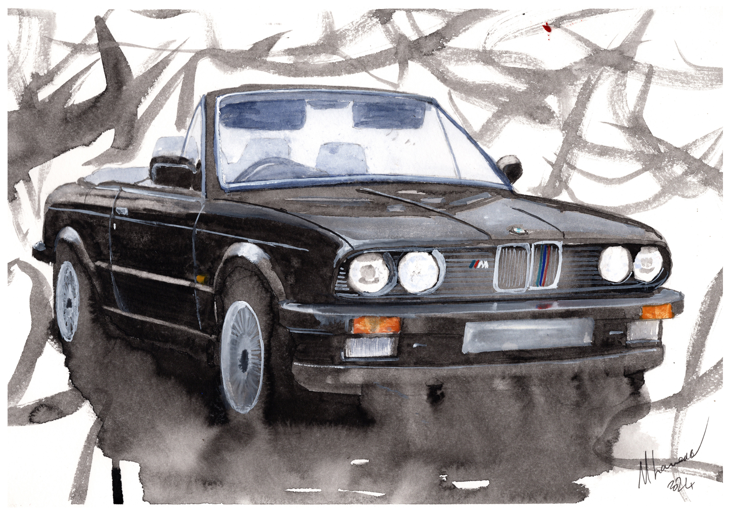 BMW M3 Print. BMW M3 Poster. Gifts For Him. Hand Painted Art. birthday gift
