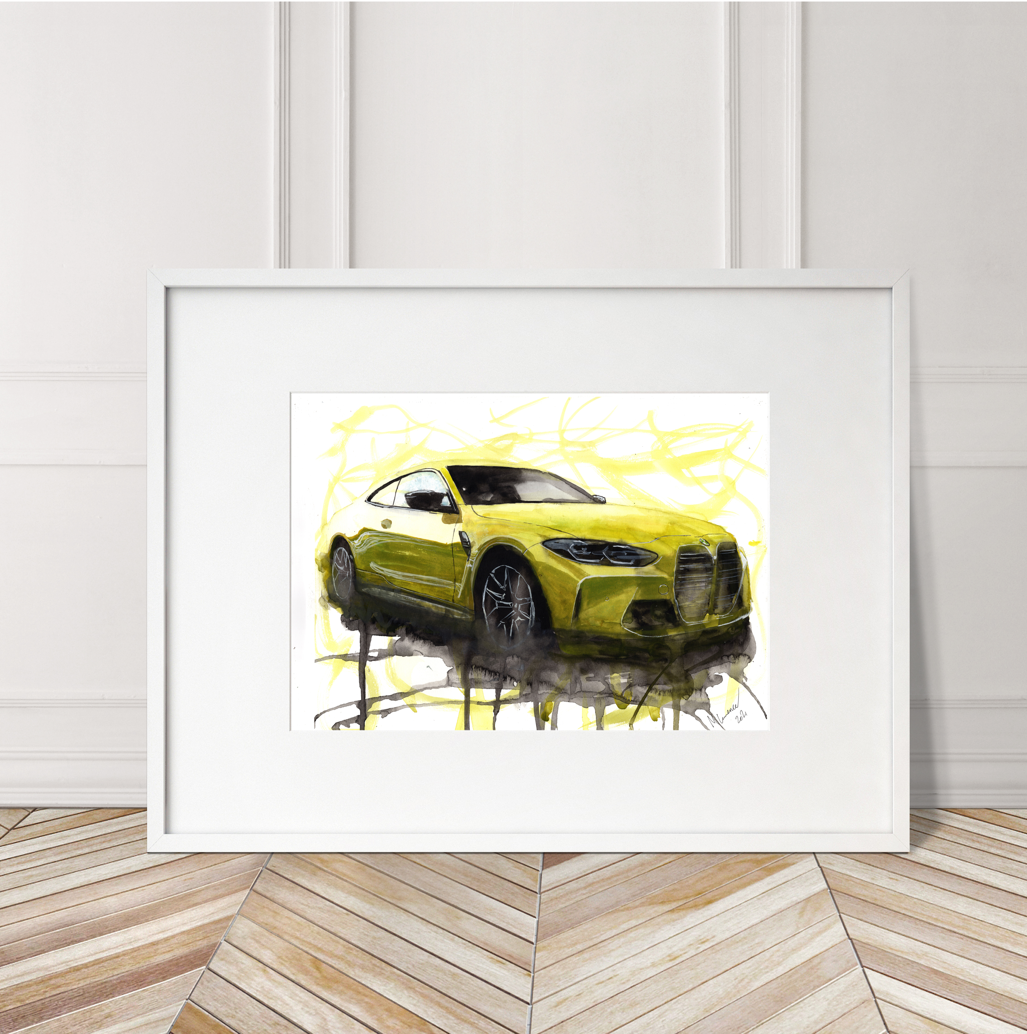 BMW M4 Print. BMW M4 Poster. Gifts For Him. Hand Painted Art. birthday gift